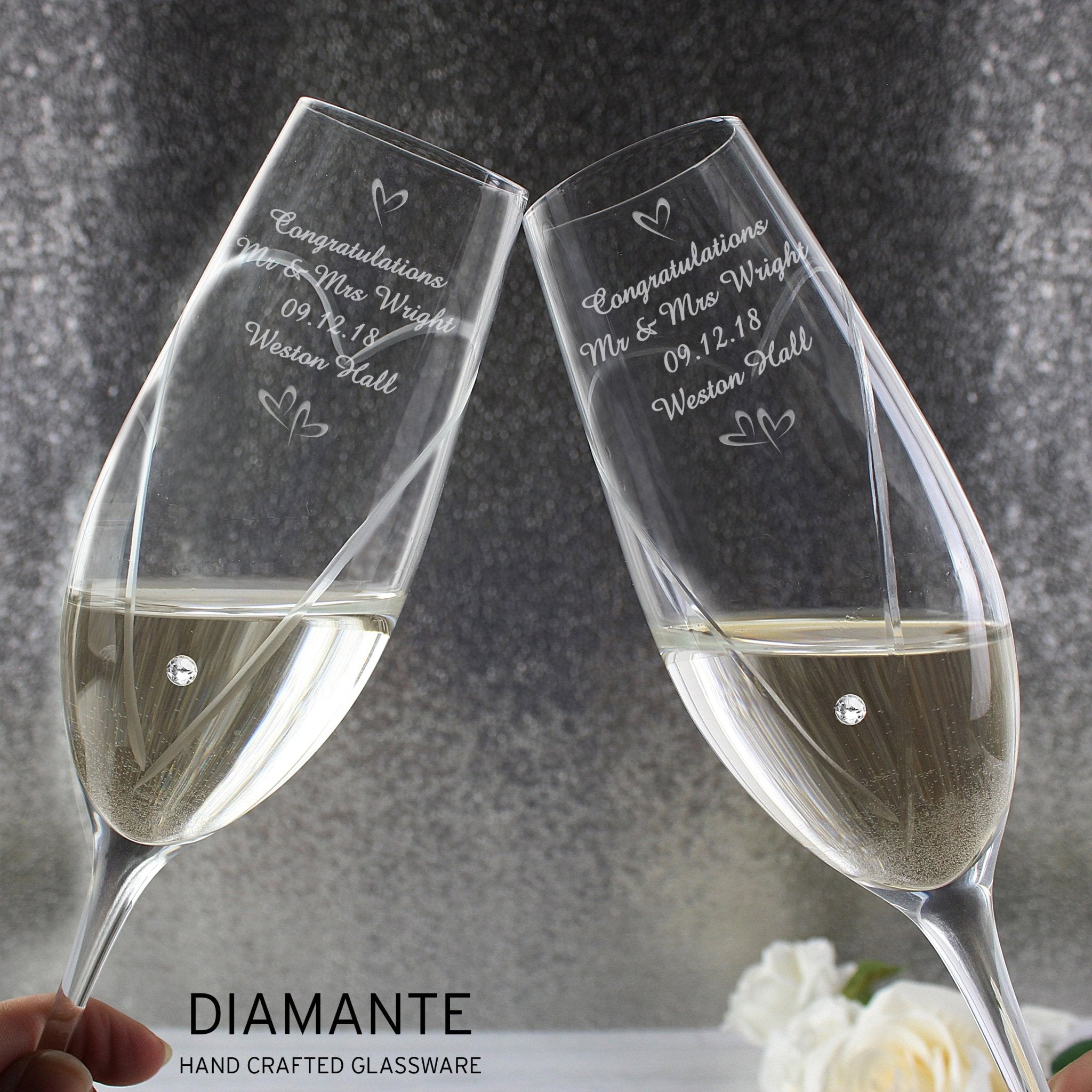 Personalised Hand Cut Little Hearts Pair of Flutes with Gift Box | Inspired Creative Gifts | UK Supplier
