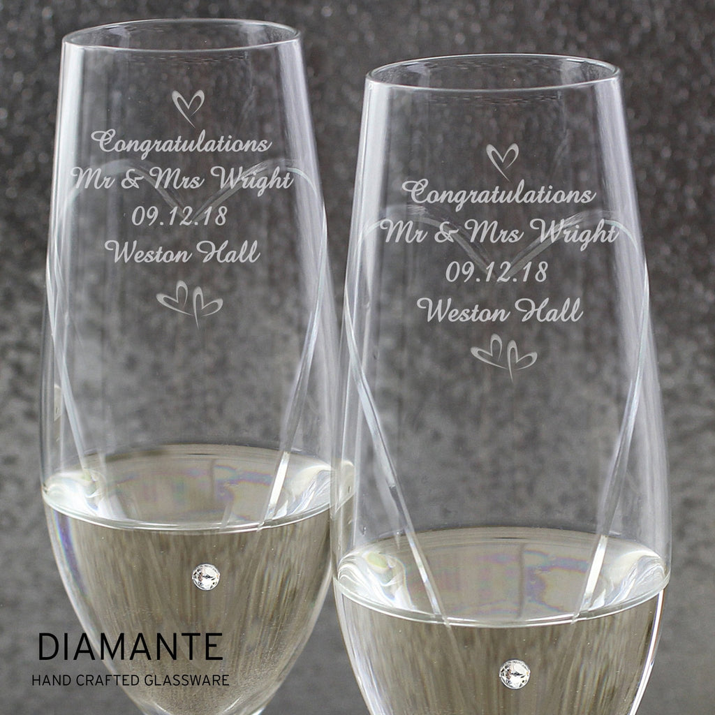 Personalised Hand Cut Little Hearts Pair of Flutes with Gift Box | Inspired Creative Gifts | UK Supplier