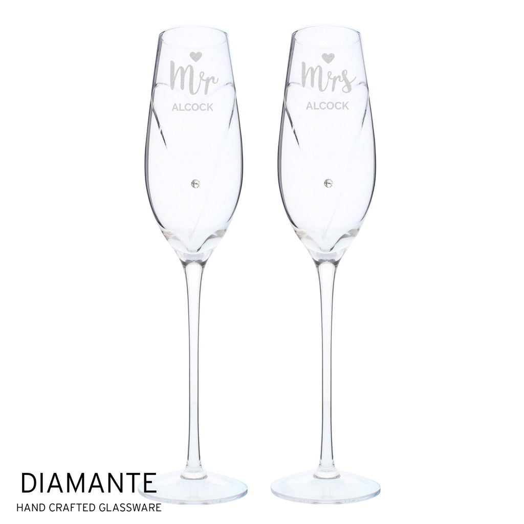 Personalised Hand Cut Mr & Mrs Pair of Flutes in Gift Box | Inspired Creative Gifts | UK Supplier