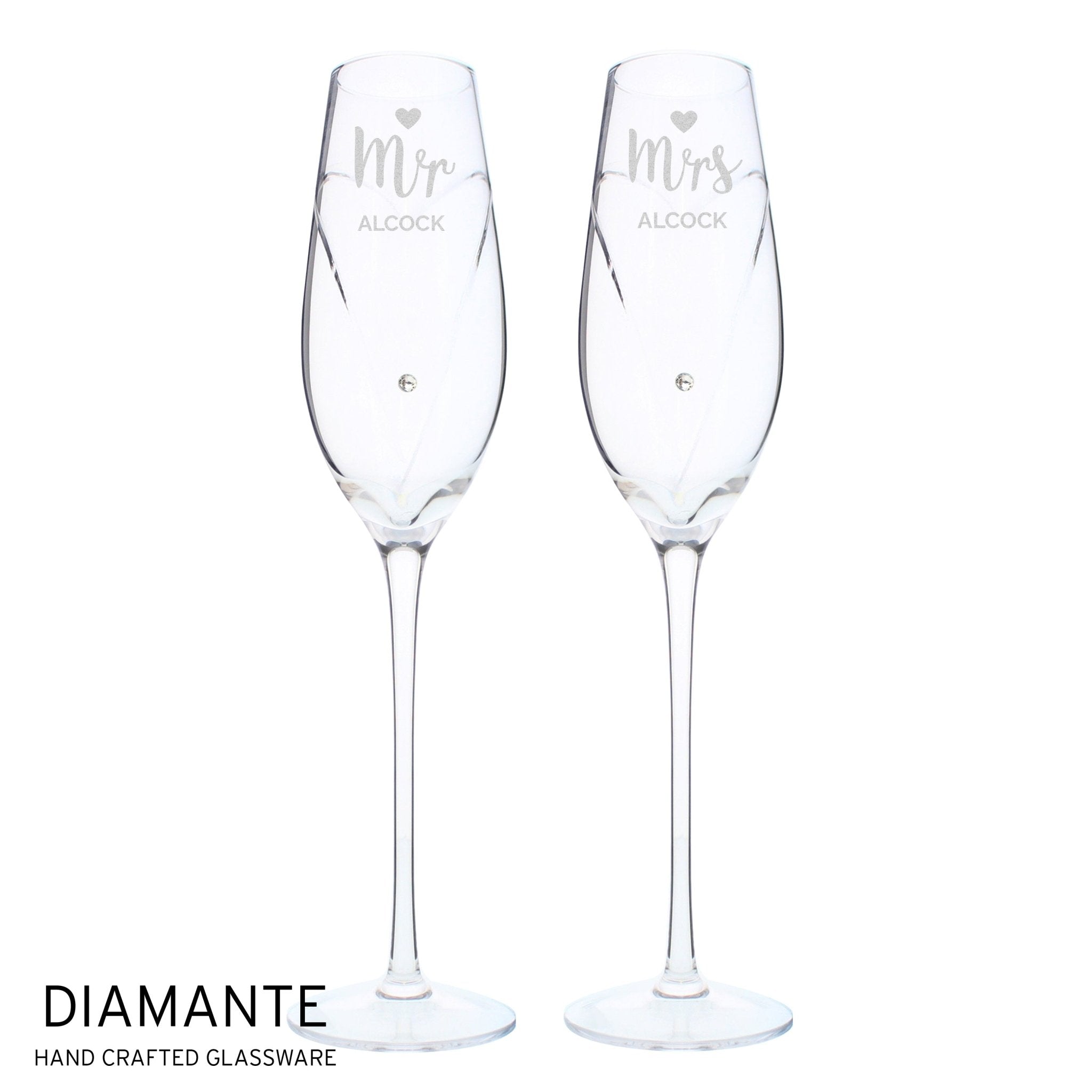Personalised Hand Cut Mr & Mrs Pair of Flutes in Gift Box | Inspired Creative Gifts | UK Supplier