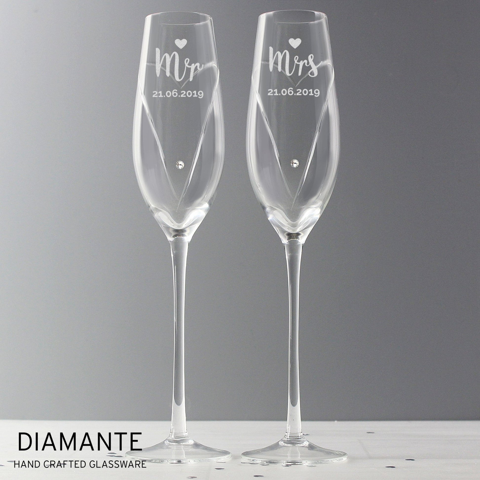Personalised Hand Cut Mr & Mrs Pair of Flutes in Gift Box | Inspired Creative Gifts | UK Supplier