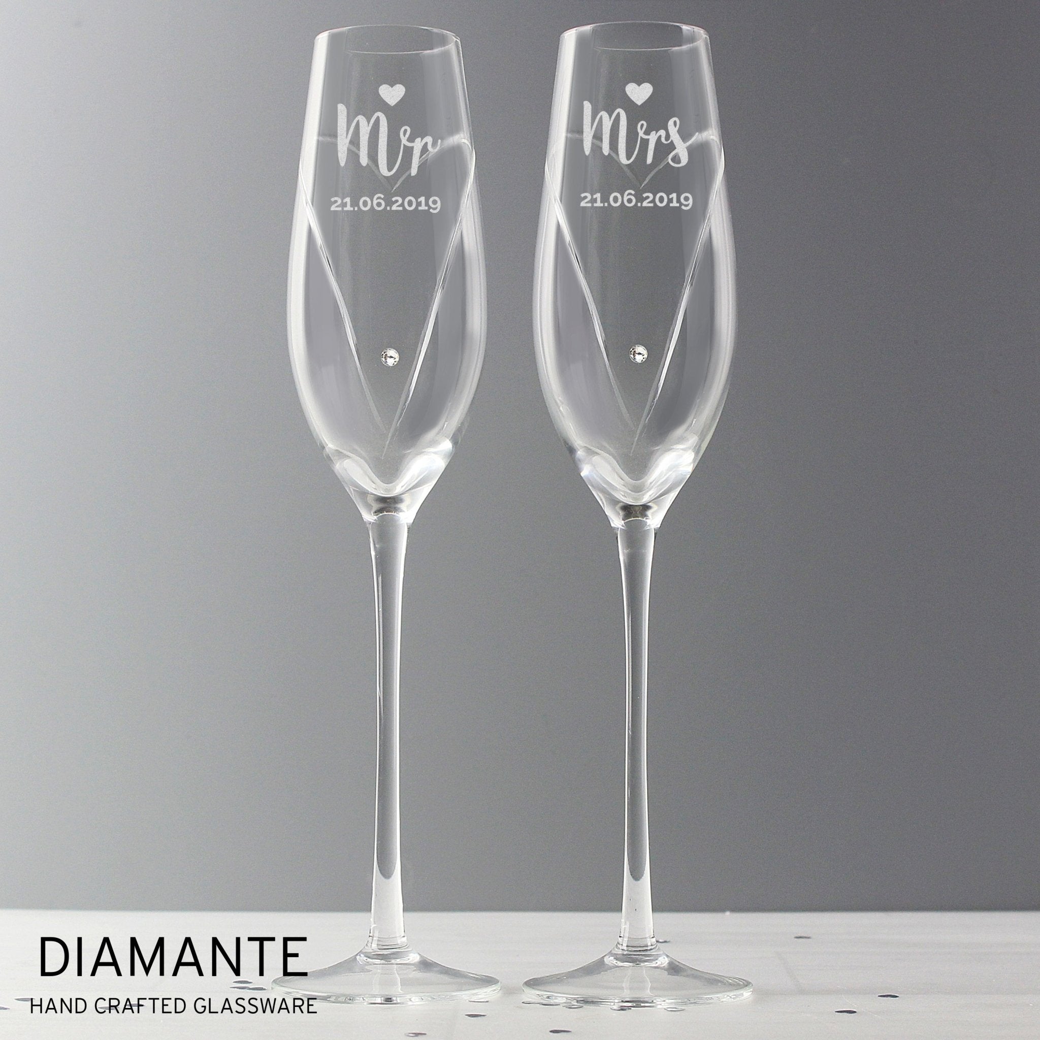 Personalised Hand Cut Mr & Mrs Pair of Flutes in Gift Box | Inspired Creative Gifts | UK Supplier