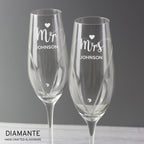 Personalised Hand Cut Mr & Mrs Pair of Flutes in Gift Box | Inspired Creative Gifts | UK Supplier