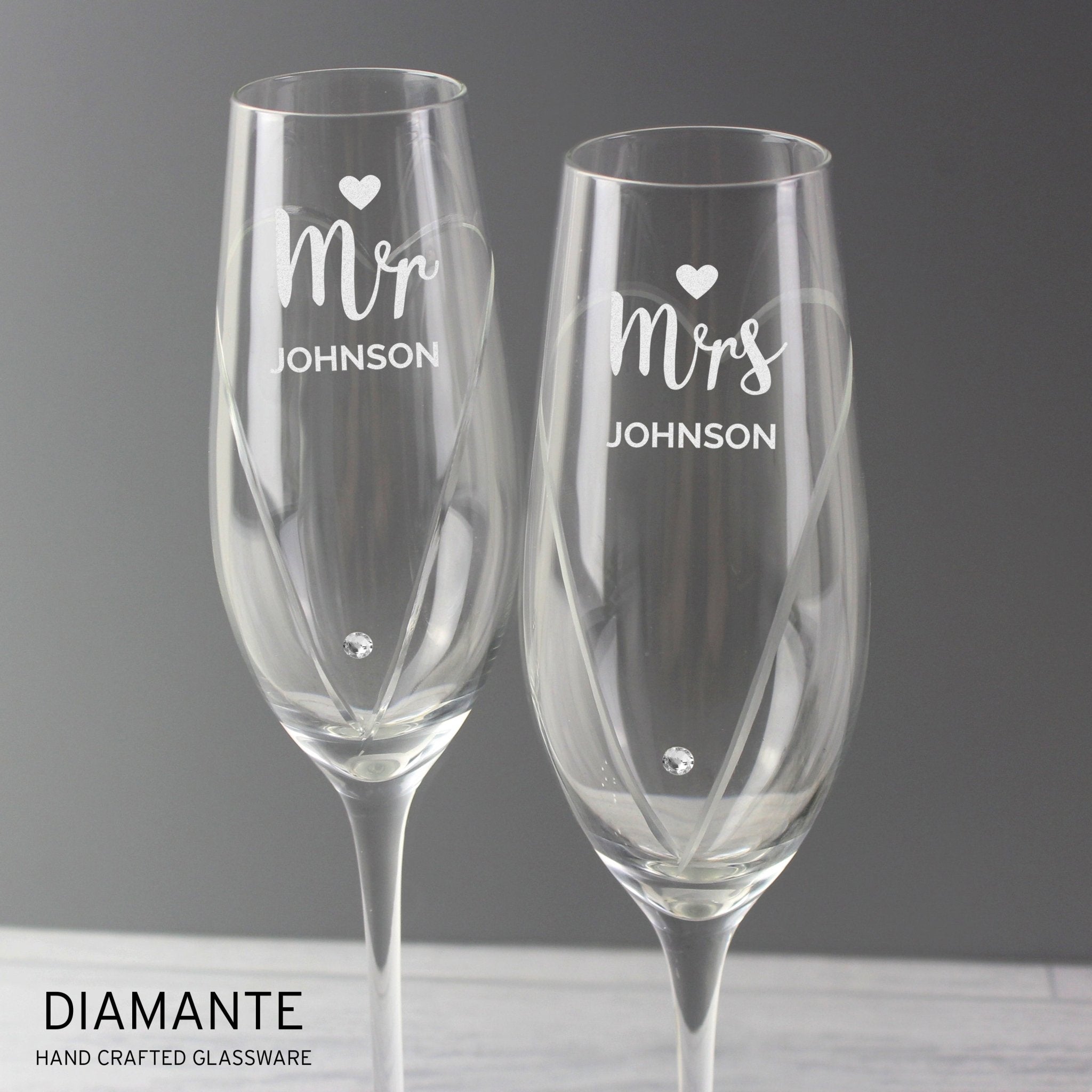 Personalised Hand Cut Mr & Mrs Pair of Flutes in Gift Box | Inspired Creative Gifts | UK Supplier