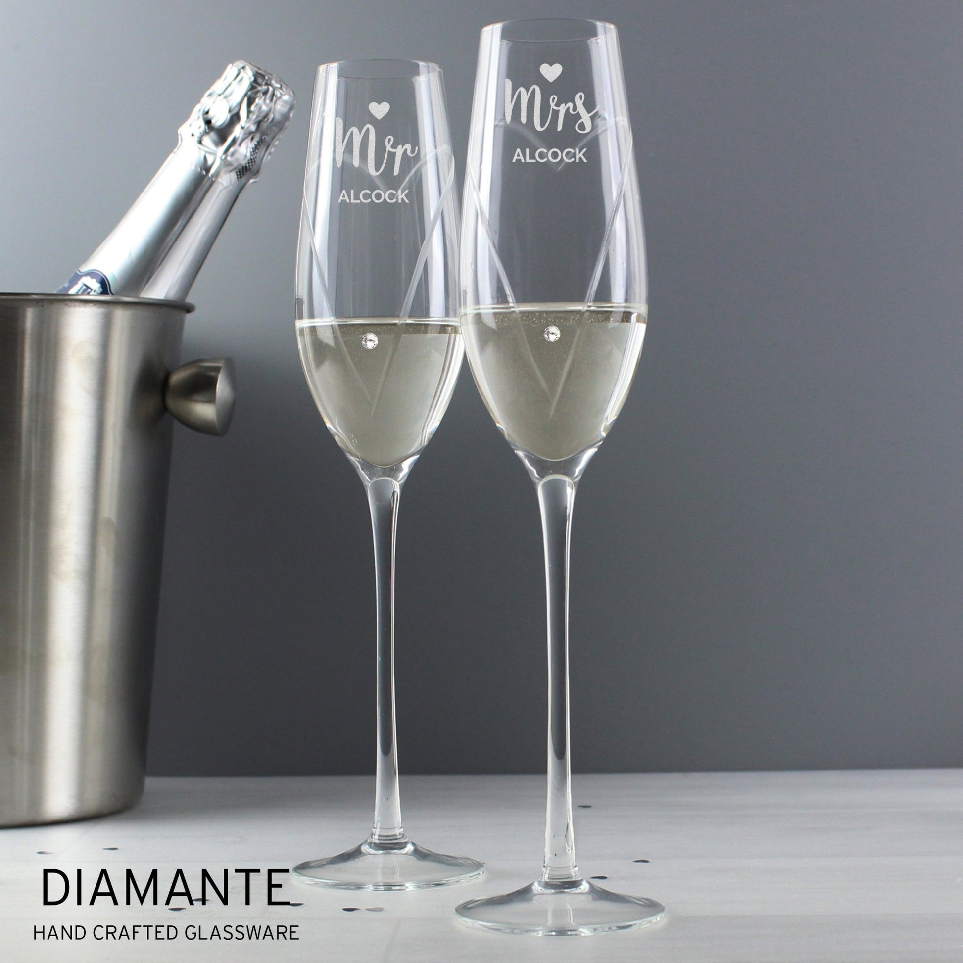 Personalised Hand Cut Mr & Mrs Pair of Flutes in Gift Box | Inspired Creative Gifts | UK Supplier