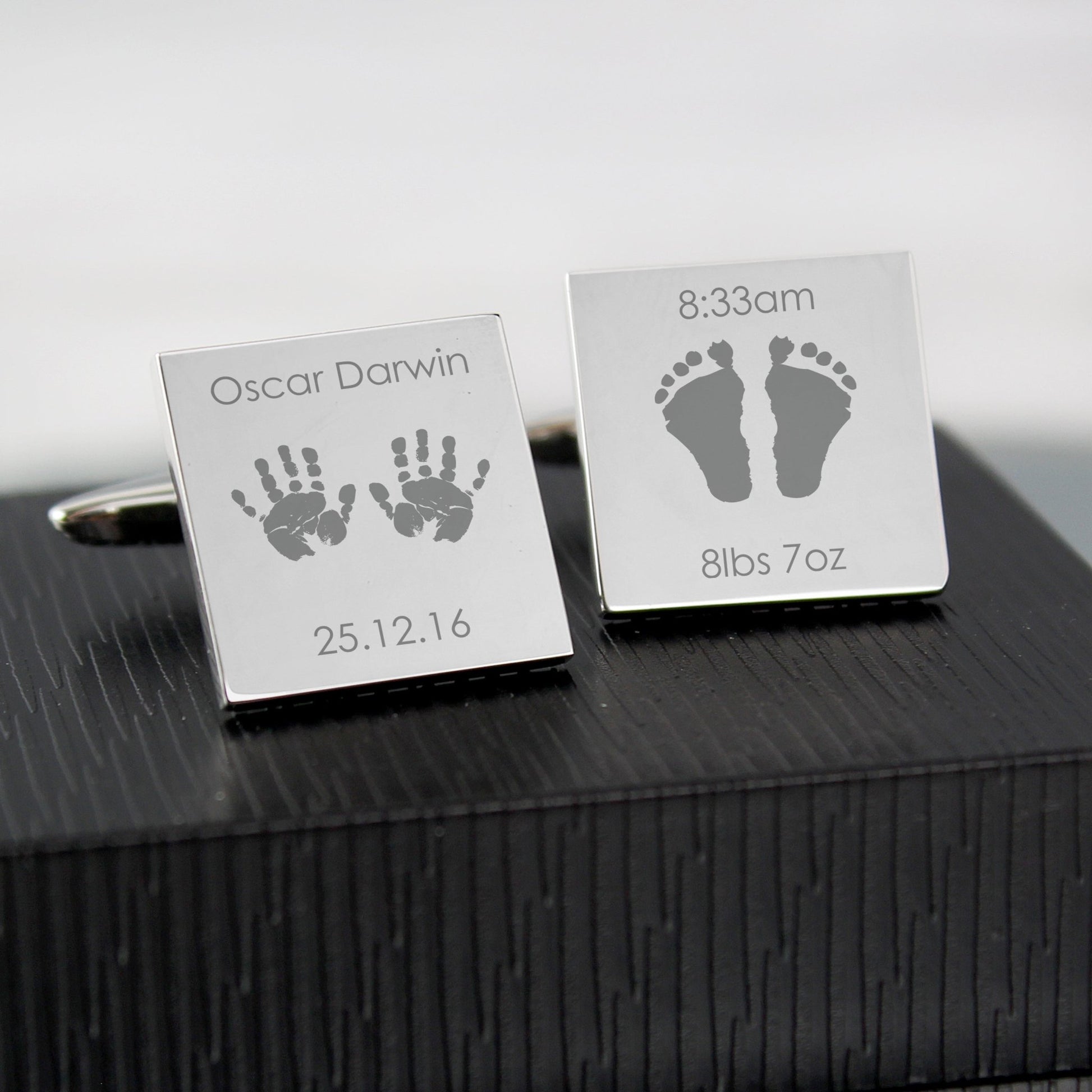 Personalised Hands and Feet New Baby Square Cufflinks | Inspired Creative Gifts | UK Supplier