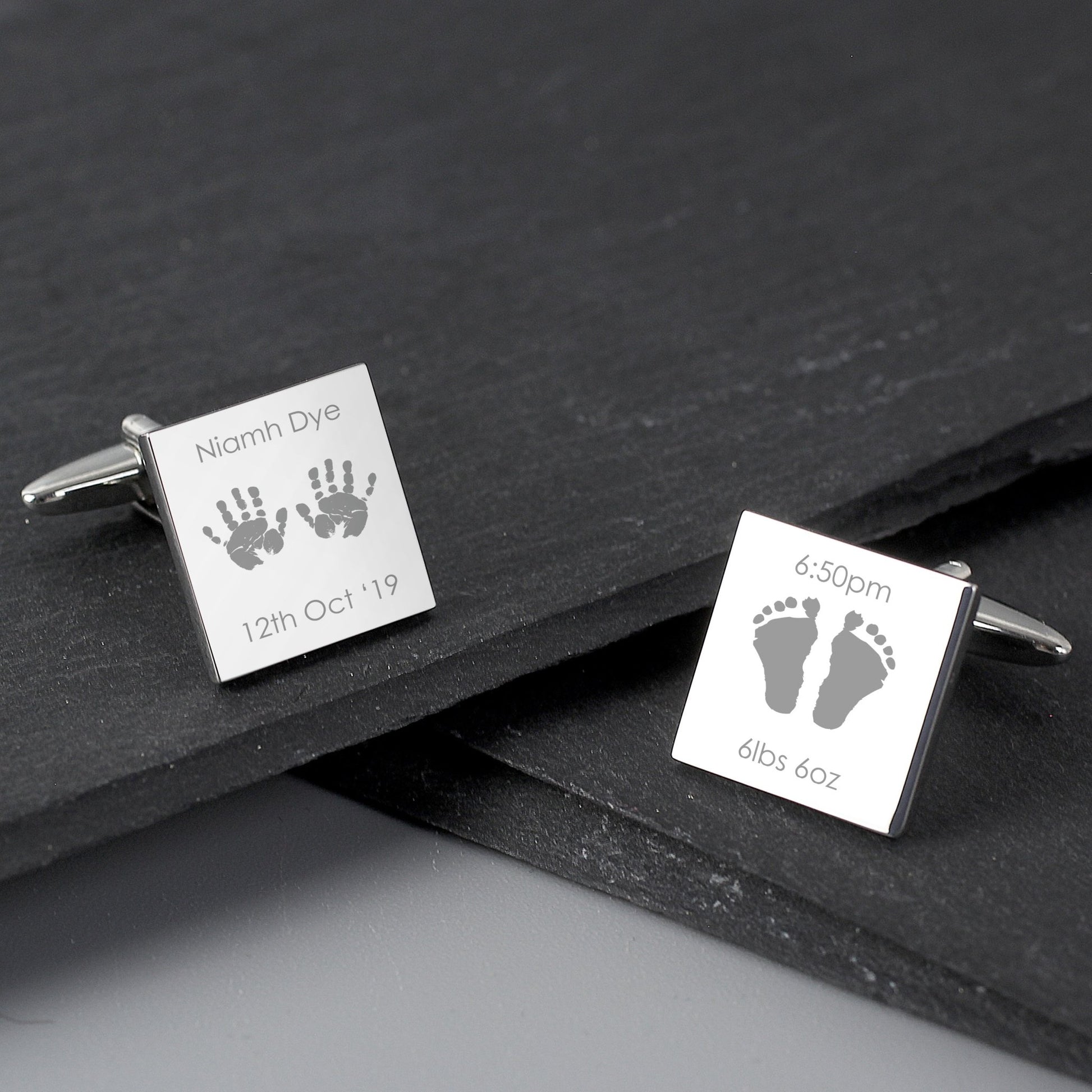 Personalised Hands and Feet New Baby Square Cufflinks | Inspired Creative Gifts | UK Supplier