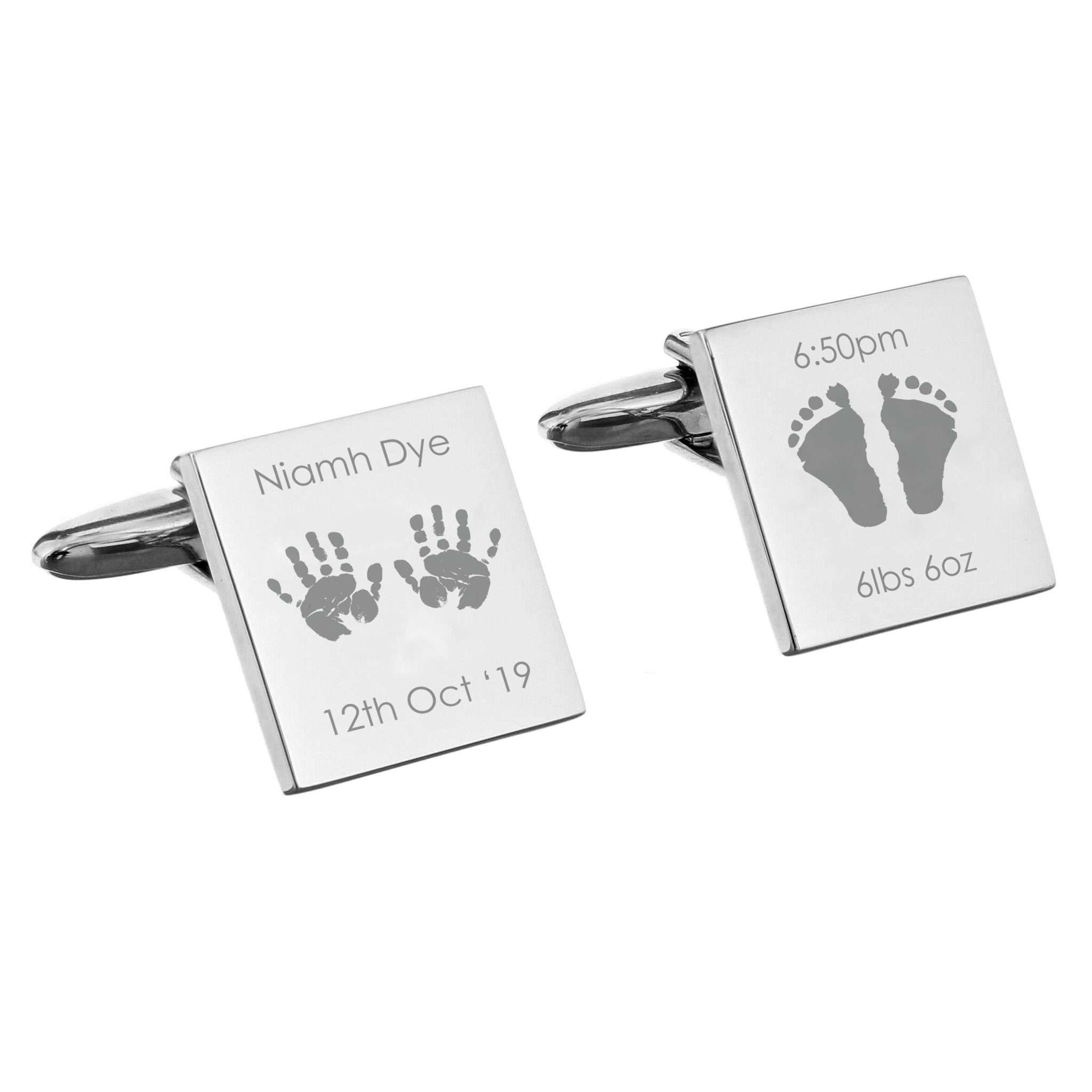 Personalised Hands and Feet New Baby Square Cufflinks | Inspired Creative Gifts | UK Supplier