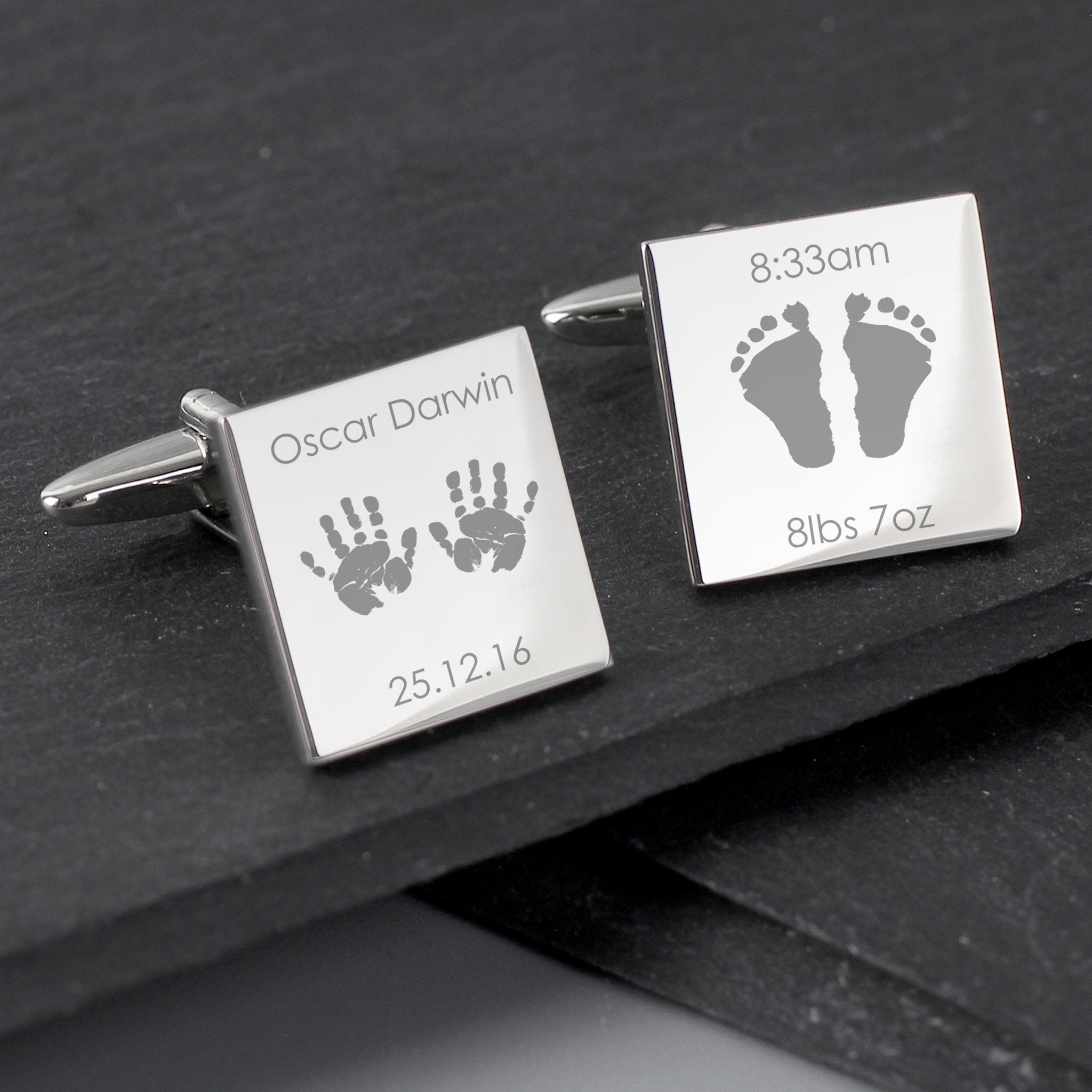 Personalised Hands and Feet New Baby Square Cufflinks | Inspired Creative Gifts | UK Supplier