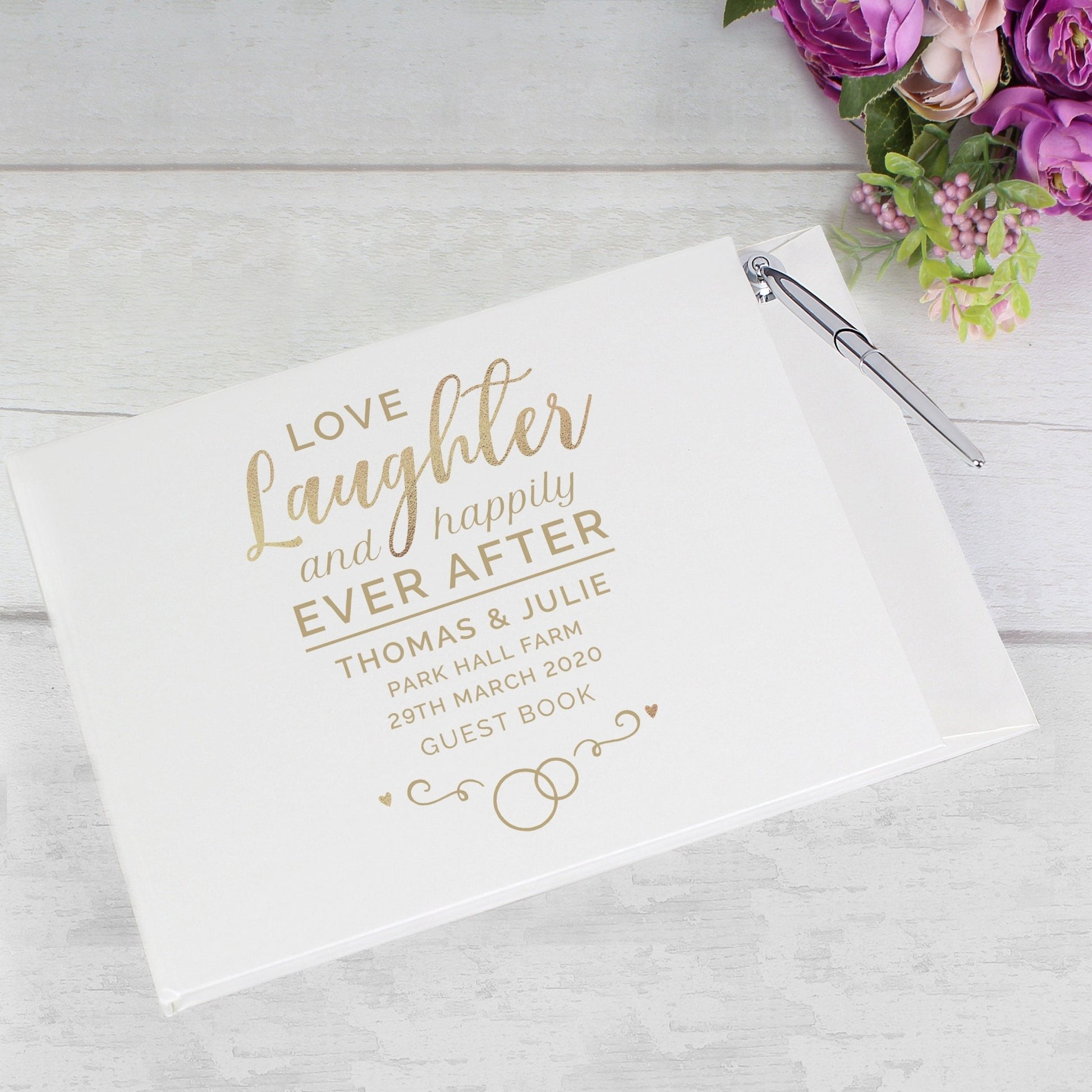 Personalised Happily Ever After Wedding Hardback Guest Book & Pen | Inspired Creative Gifts | UK Supplier
