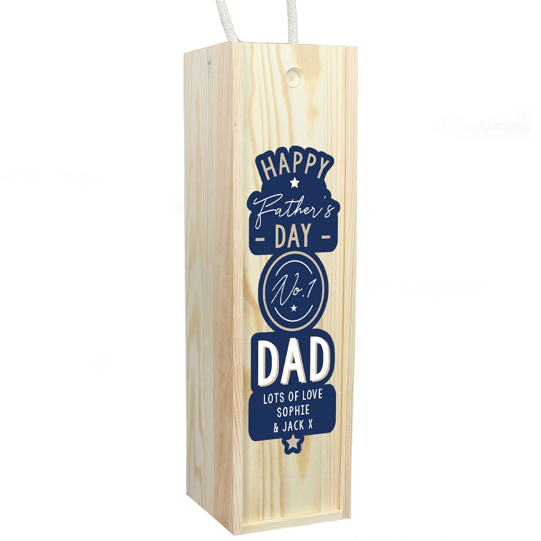 Personalised Happy Father's Day No. 1 Dad Wooden Wine Bottle Box | Inspired Creative Gifts | UK Supplier