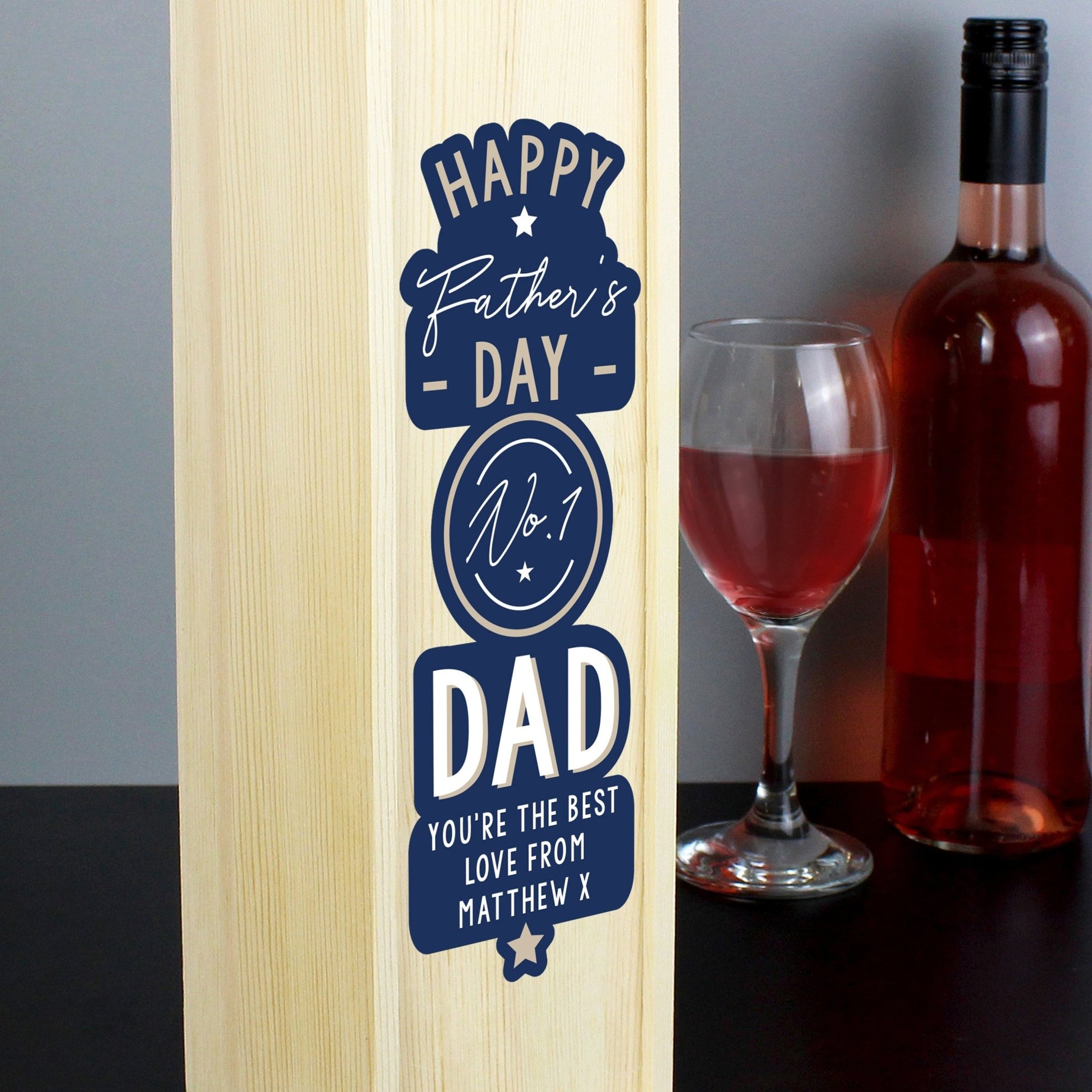 Personalised Happy Father's Day No. 1 Dad Wooden Wine Bottle Box | Inspired Creative Gifts | UK Supplier