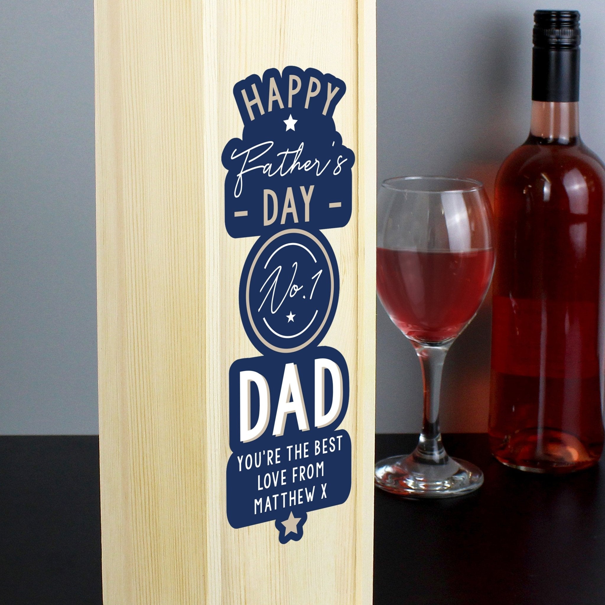 Personalised Happy Father's Day No. 1 Dad Wooden Wine Bottle Box | Inspired Creative Gifts | UK Supplier