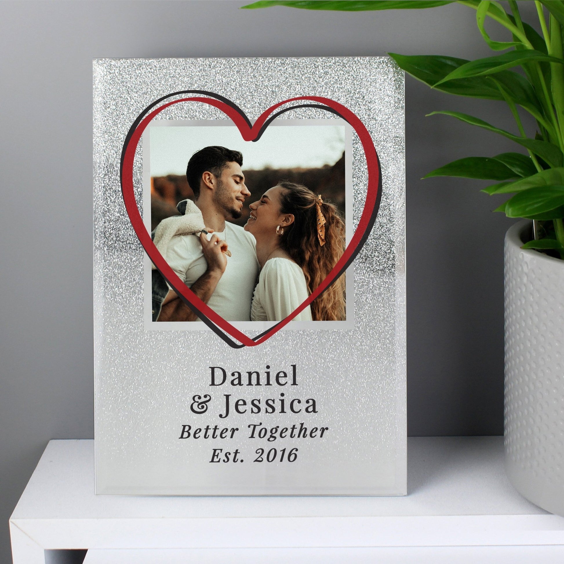 Personalised Heart 4x4 Glitter Glass Photo Frame | Valentines Day Gift | Christmas Gift | Inspired Creative Gifts | UK Supplier
