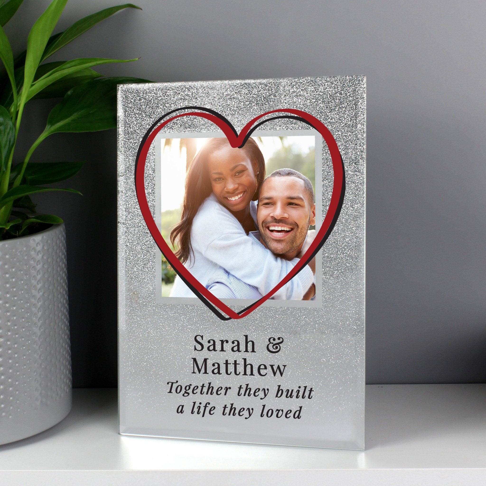 Personalised Heart 4x4 Glitter Glass Photo Frame | Valentines Day Gift | Christmas Gift | Inspired Creative Gifts | UK Supplier