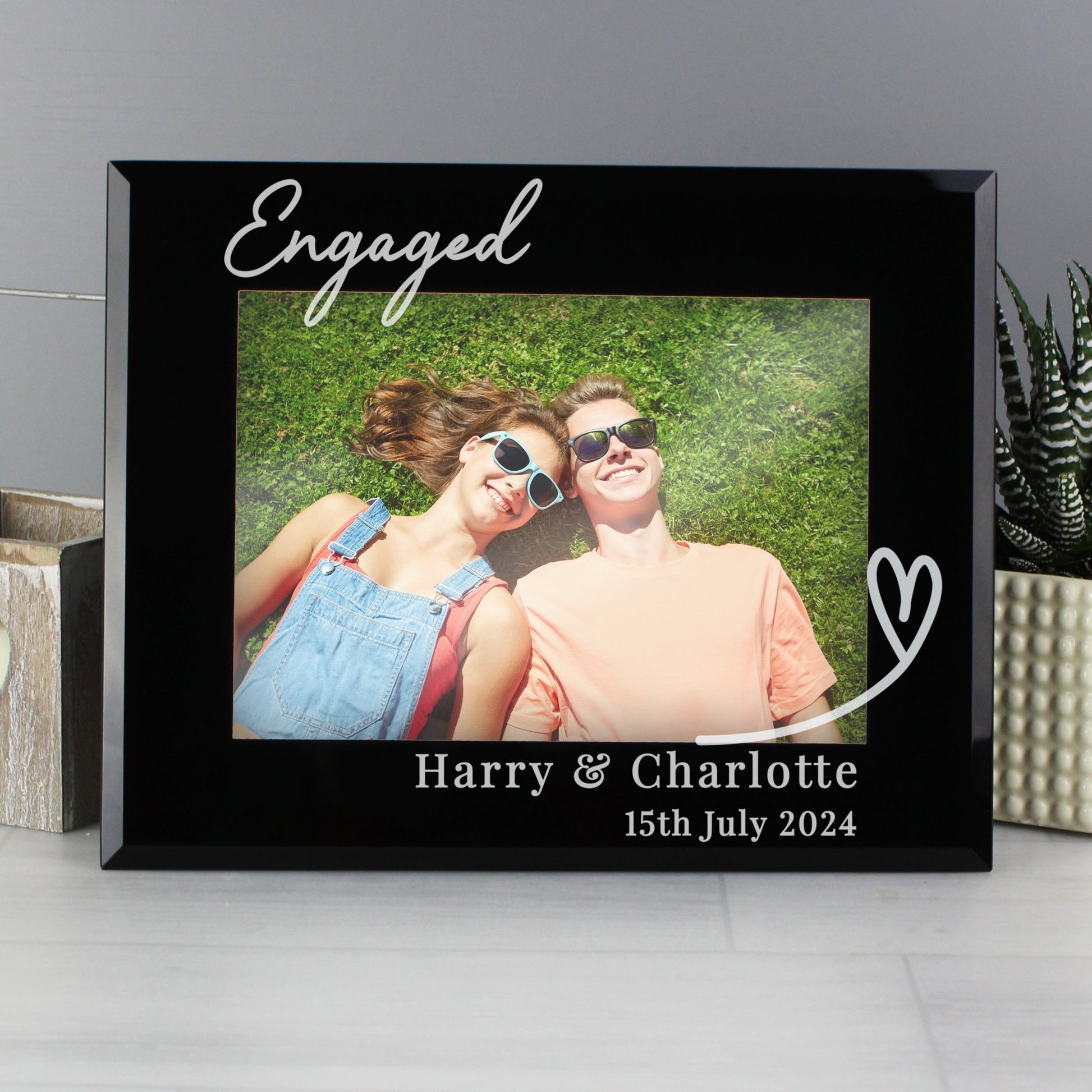 Personalised Heart Black Glass 5x7 Photo Frame | Inspired Creative Gifts | UK Supplier