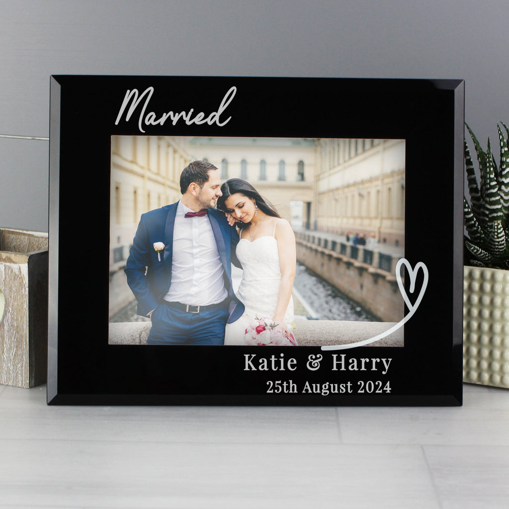 Personalised Heart Black Glass 5x7 Photo Frame | Inspired Creative Gifts | UK Supplier
