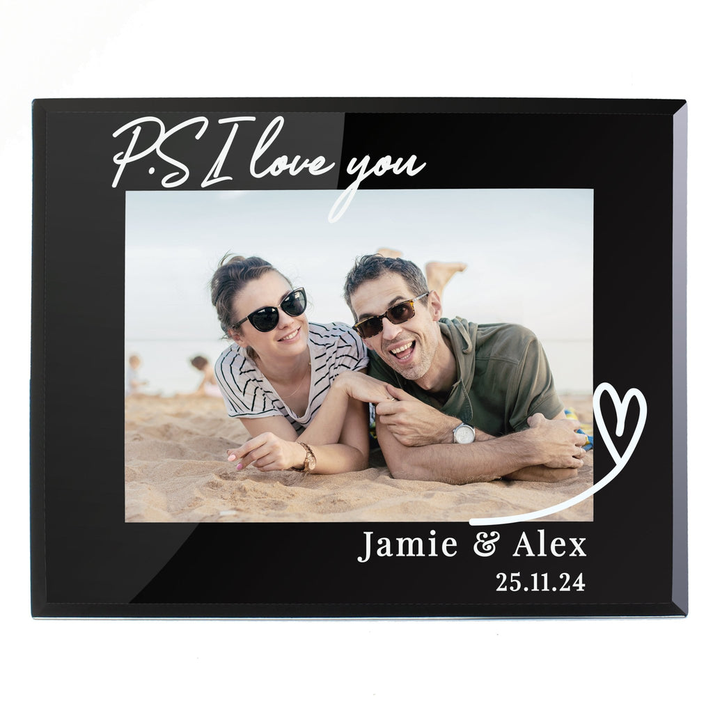 Personalised Heart Black Glass 5x7 Photo Frame | Inspired Creative Gifts | UK Supplier
