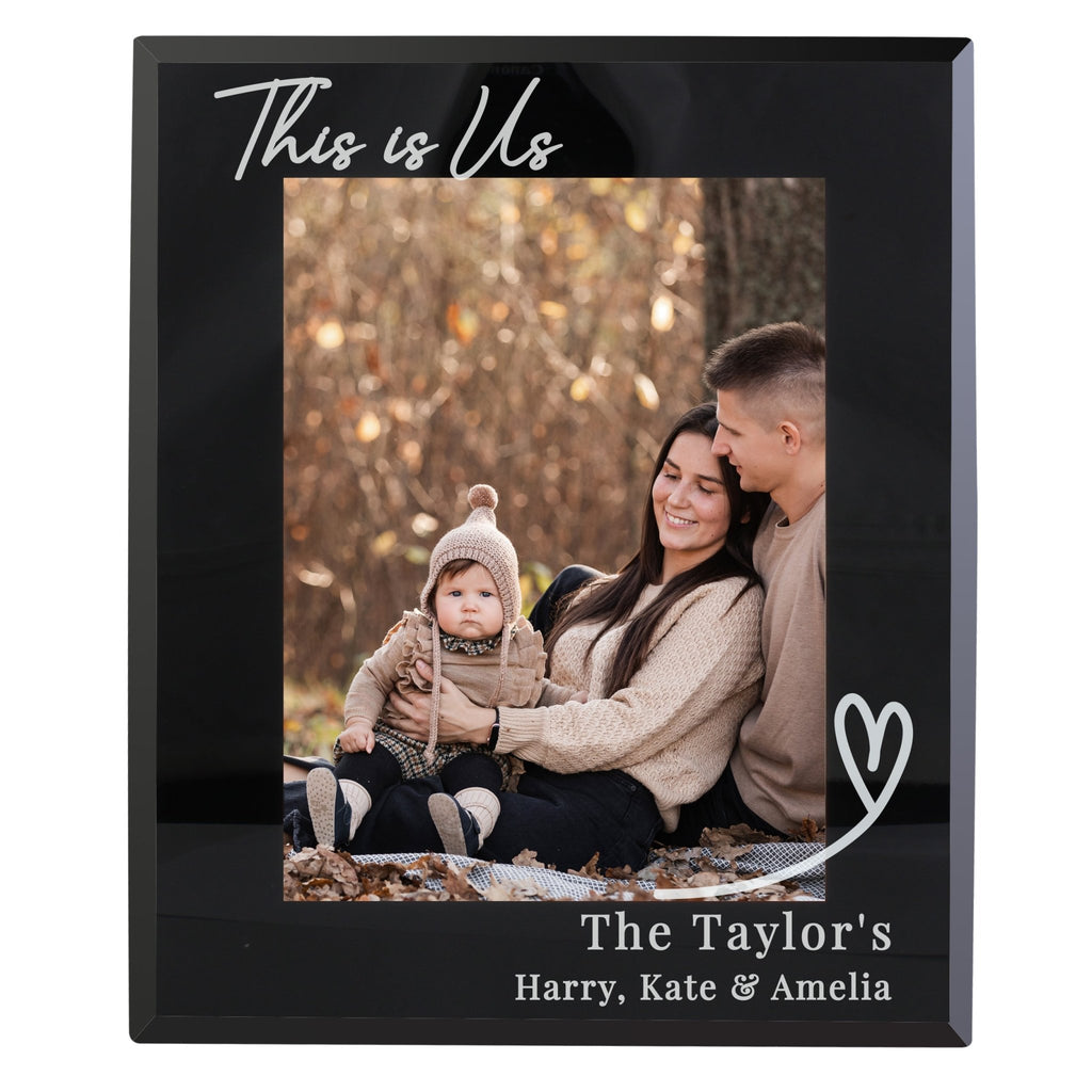Personalised Heart Black Glass 7x5 Photo Frame | Inspired Creative Gifts | UK Supplier