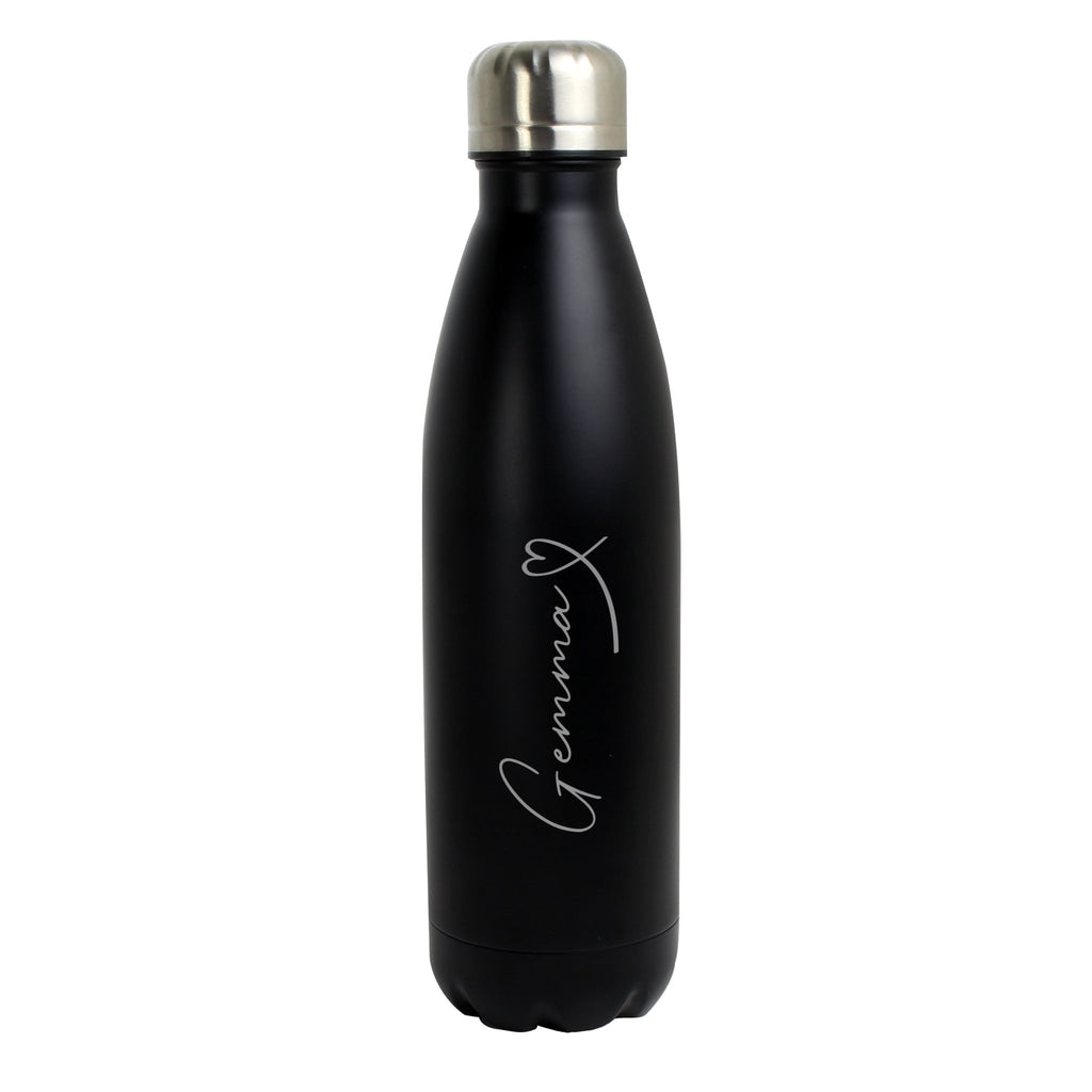Personalised Heart Black Metal Insulated Drinks Bottle | Inspired Creative Gifts