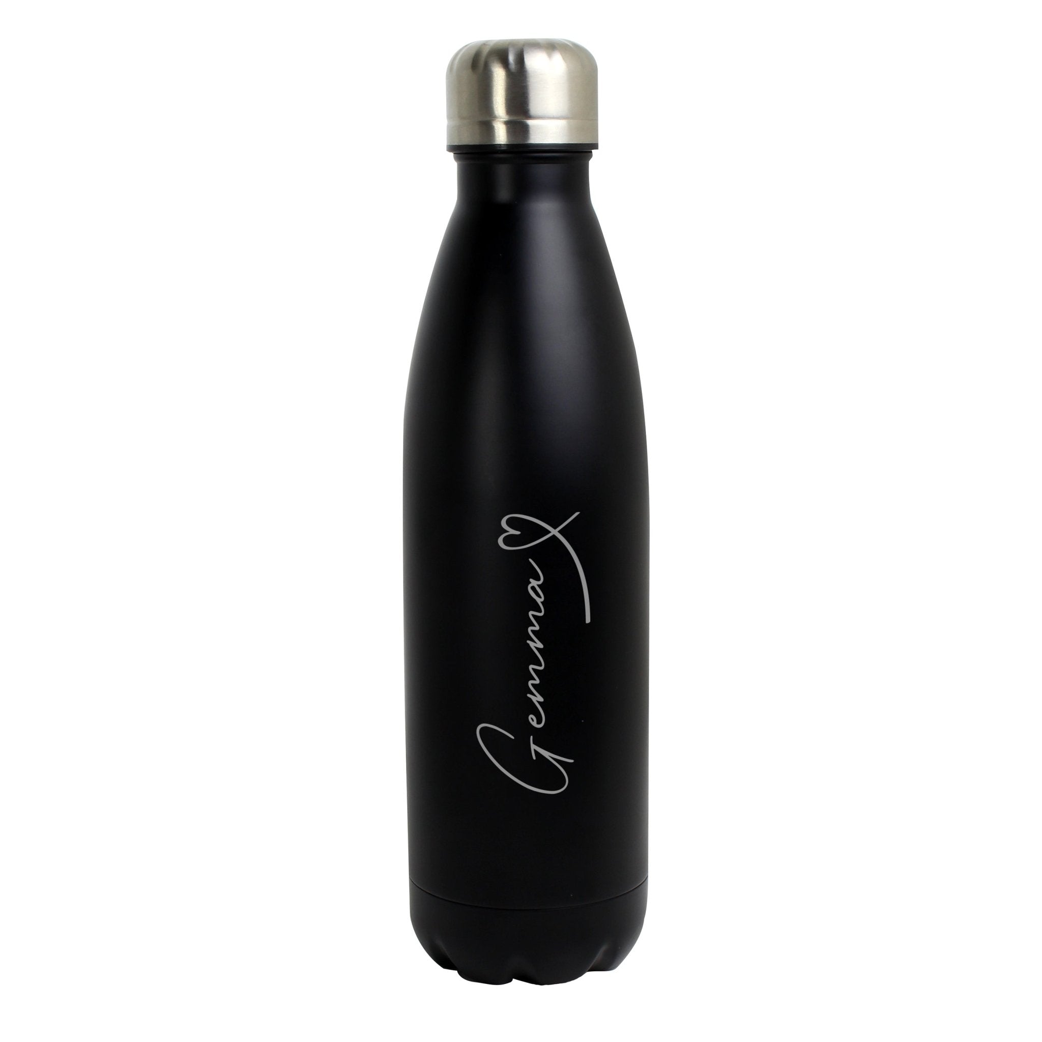 Personalised Heart Black Metal Insulated Drinks Bottle | Inspired Creative Gifts | UK Supplier