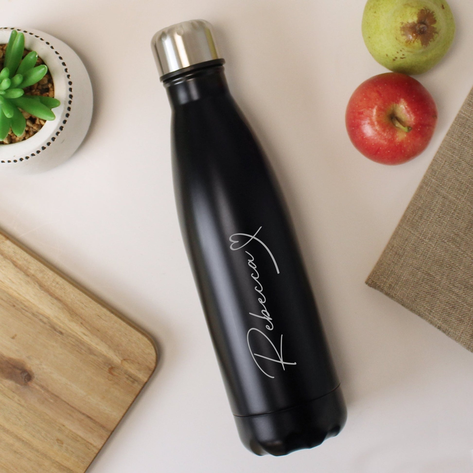 Personalised Heart Black Metal Insulated Drinks Bottle | Inspired Creative Gifts