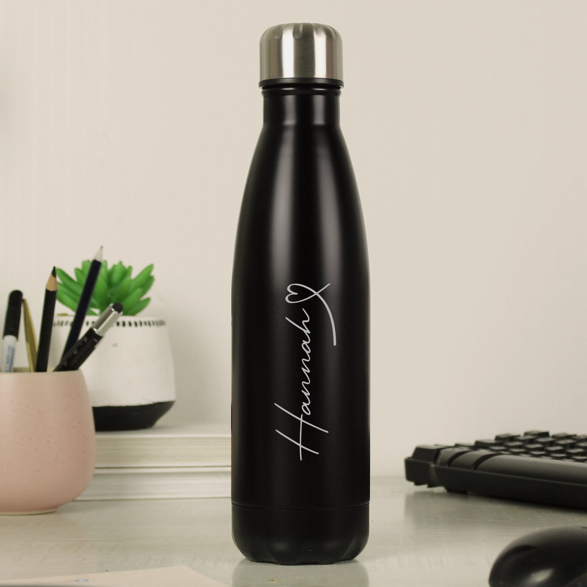 Personalised Heart Black Metal Insulated Drinks Bottle | Inspired Creative Gifts | UK Supplier