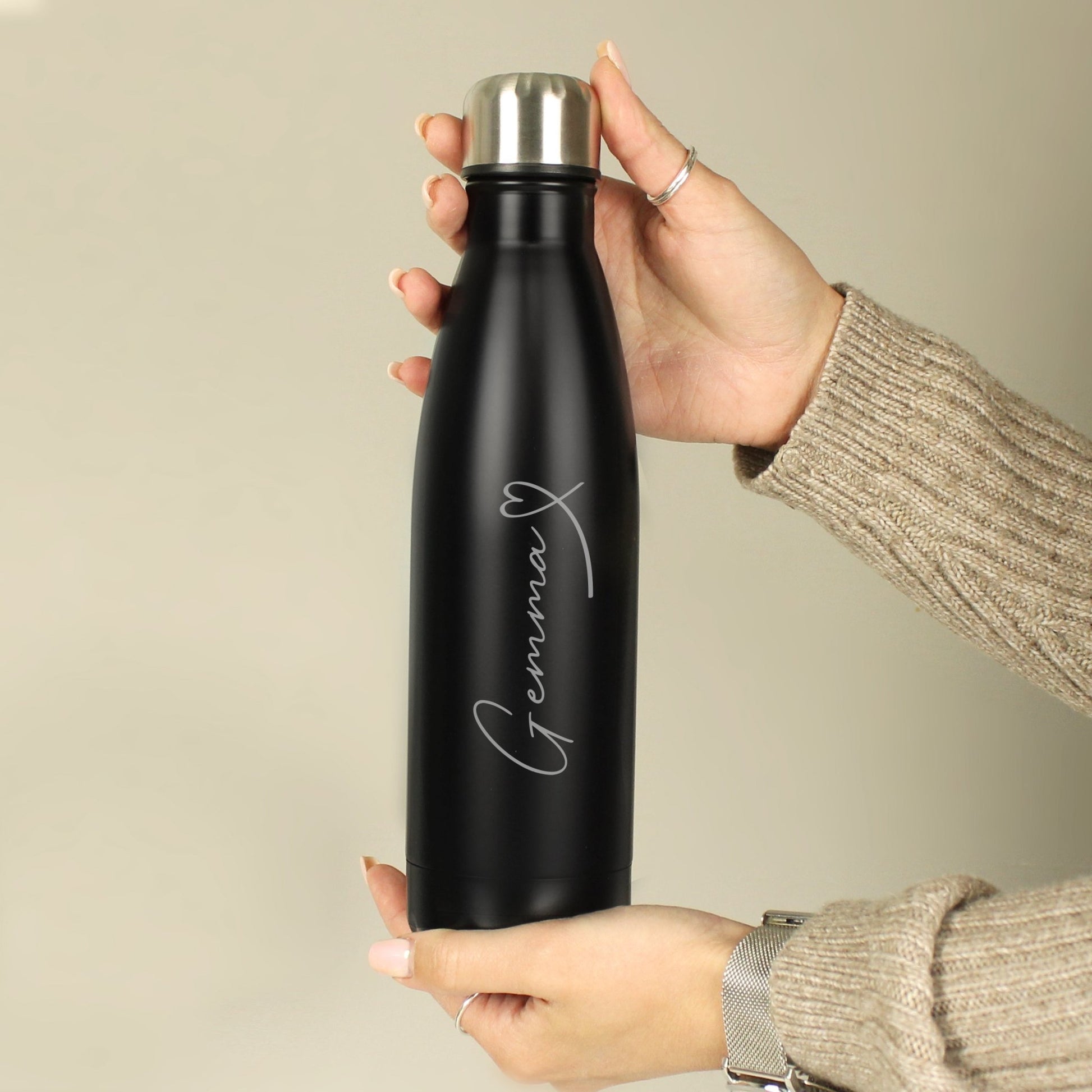 Personalised Heart Black Metal Insulated Drinks Bottle | Inspired Creative Gifts