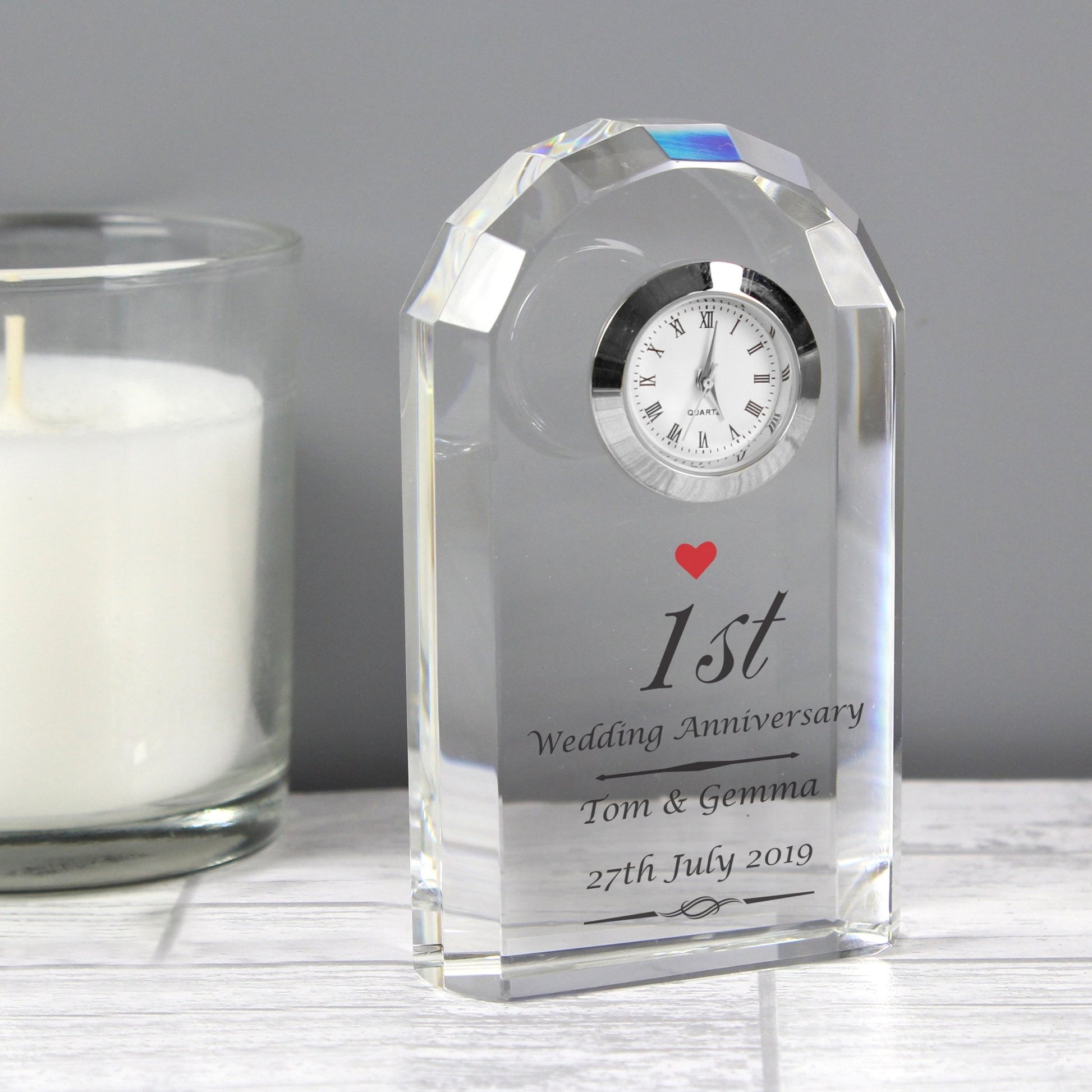 Personalised Heart Motif Crystal Clock | Inspired Creative Gifts | UK Supplier