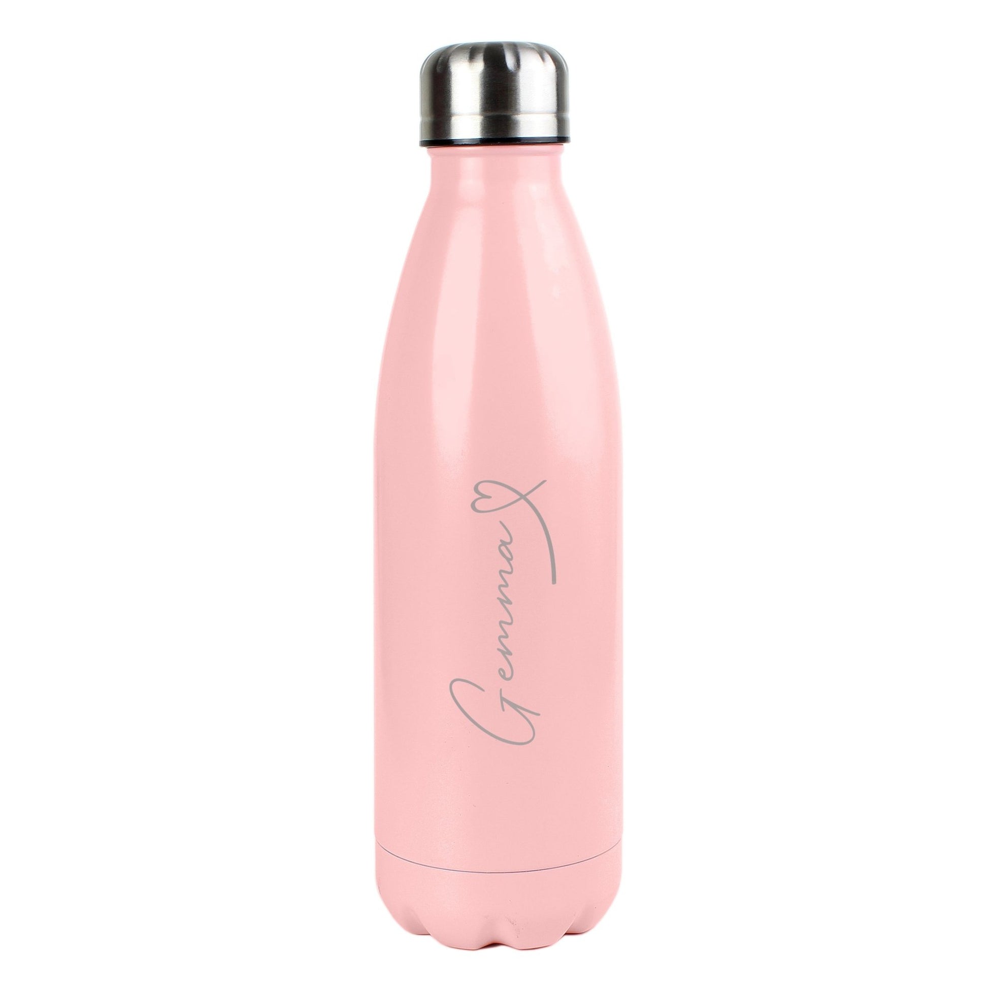 Personalised Heart Pink Metal Insulated Drinks Bottle | Inspired Creative Gifts