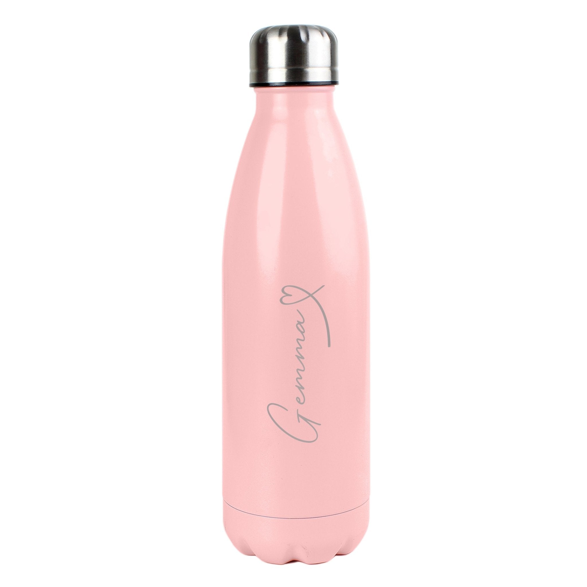Personalised Heart Pink Metal Insulated Drinks Bottle | Inspired Creative Gifts | UK Supplier