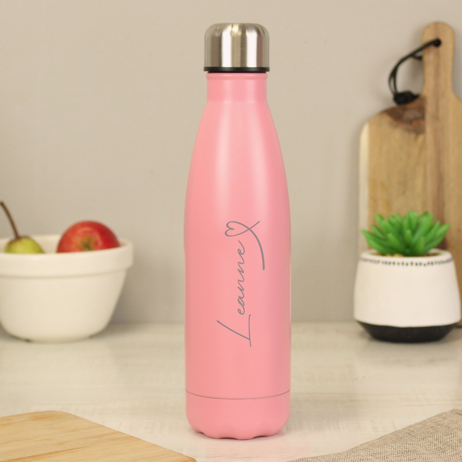 Personalised Heart Pink Metal Insulated Drinks Bottle | Inspired Creative Gifts