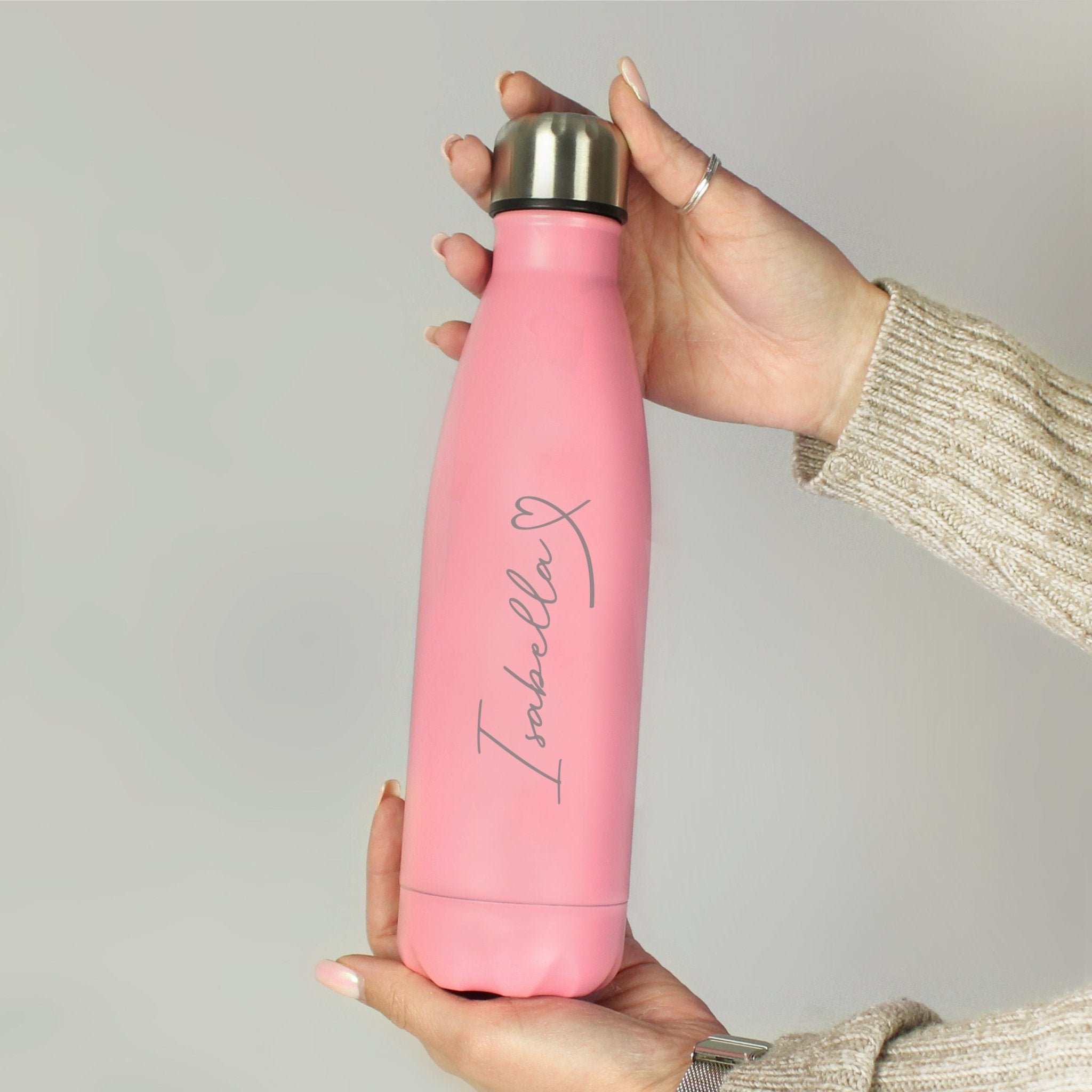 Personalised Heart Pink Metal Insulated Drinks Bottle | Inspired Creative Gifts | UK Supplier