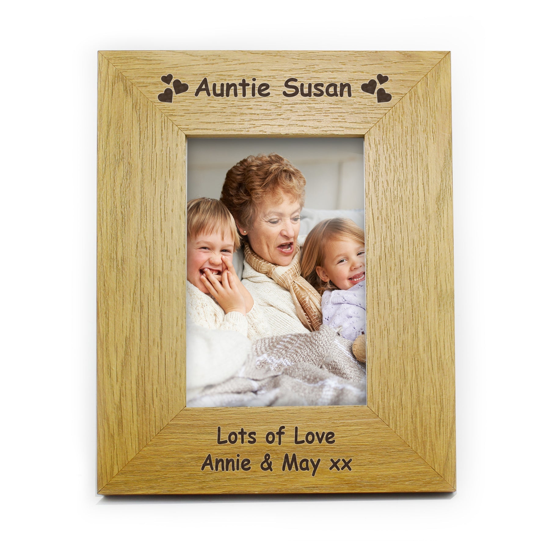 Personalised Hearts 6x4 Oak Finish Photo Frame | Inspired Creative Gifts | UK Supplier