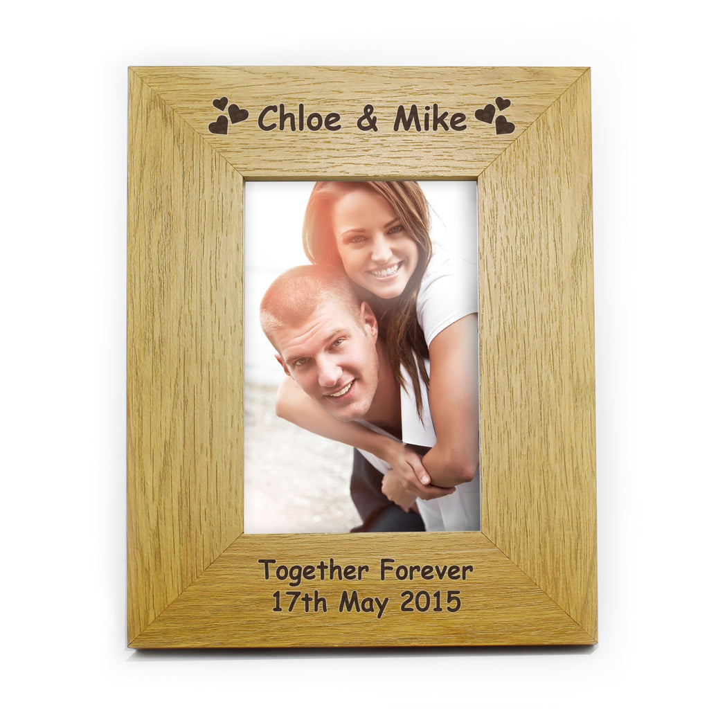 Personalised Hearts 6x4 Oak Finish Photo Frame | Inspired Creative Gifts | UK Supplier