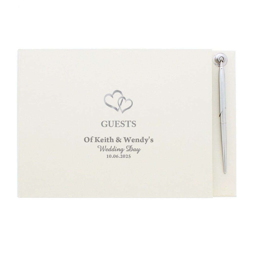 Personalised Hearts Design Hardback Guest Book & Pen | Inspired Creative Gifts | UK Supplier