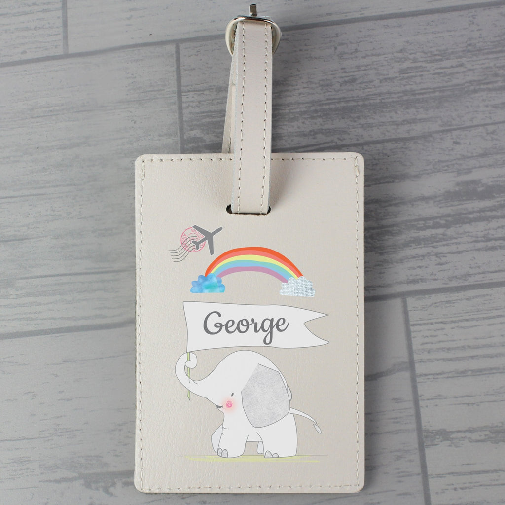 Personalised Hessian Elephant Cream Luggage Tag | Inspired Creative Gifts | UK Supplier