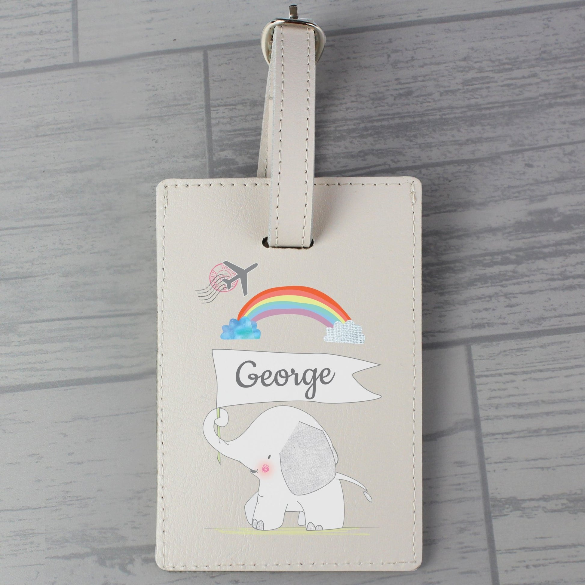 Personalised Hessian Elephant Cream Luggage Tag | Inspired Creative Gifts | UK Supplier