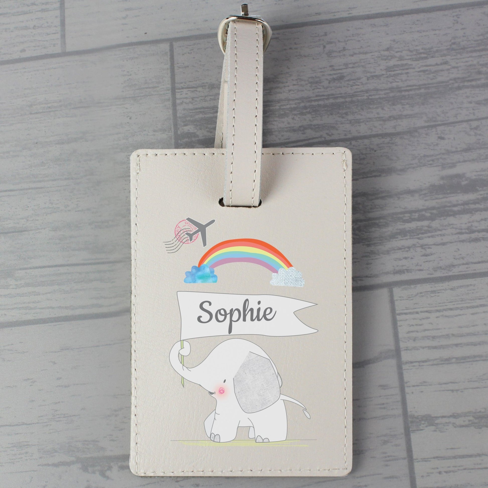 Personalised Hessian Elephant Cream Luggage Tag | Inspired Creative Gifts | UK Supplier