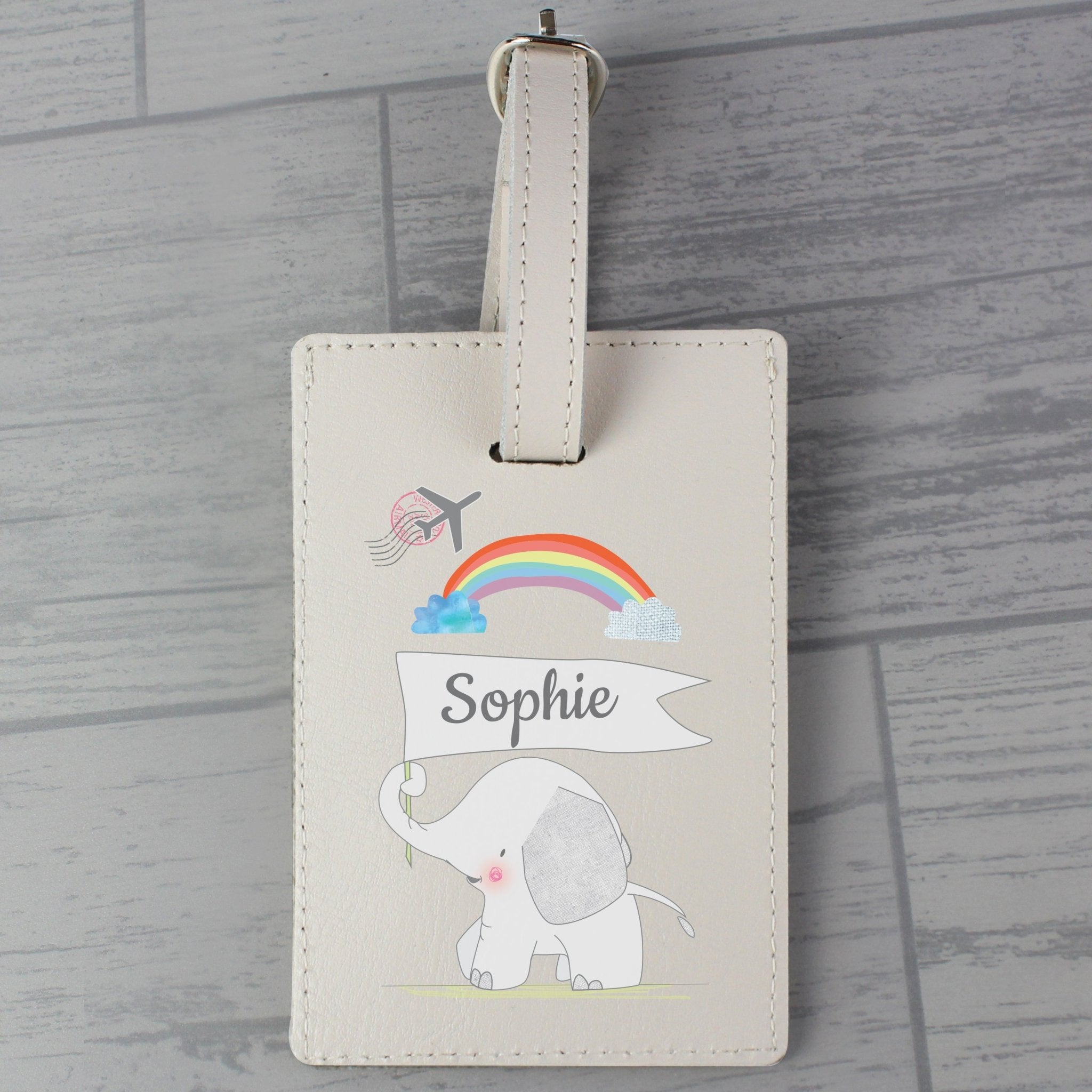 Personalised Hessian Elephant Cream Luggage Tag | Inspired Creative Gifts | UK Supplier