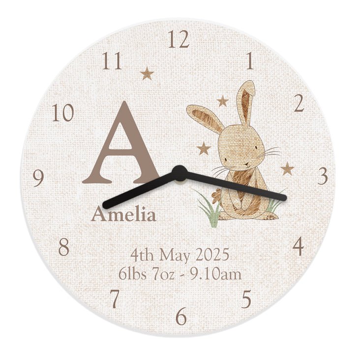 Personalised Hessian Rabbit Shabby Chic Large Wooden Clock | Inspired Creative Gifts | UK Supplier