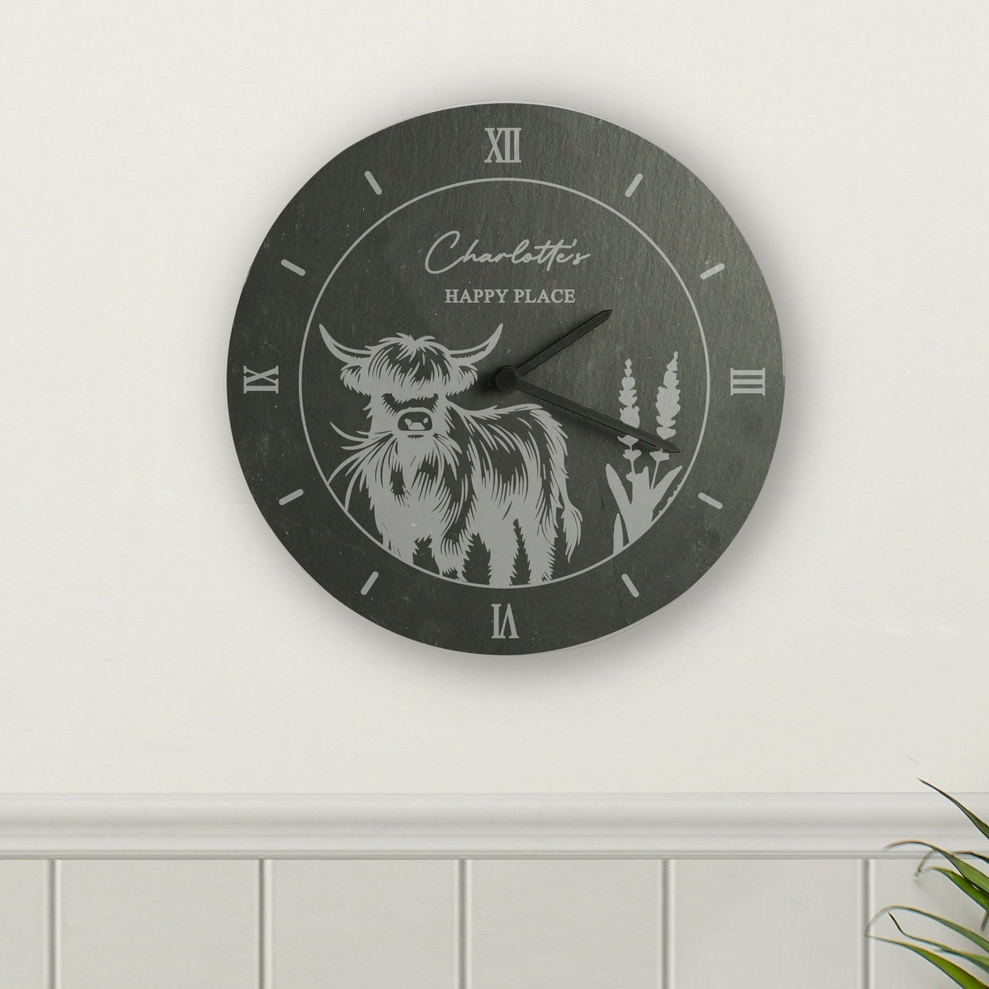 Personalised Highland Cow Slate Clock | Inspired Creative Gifts | UK Supplier