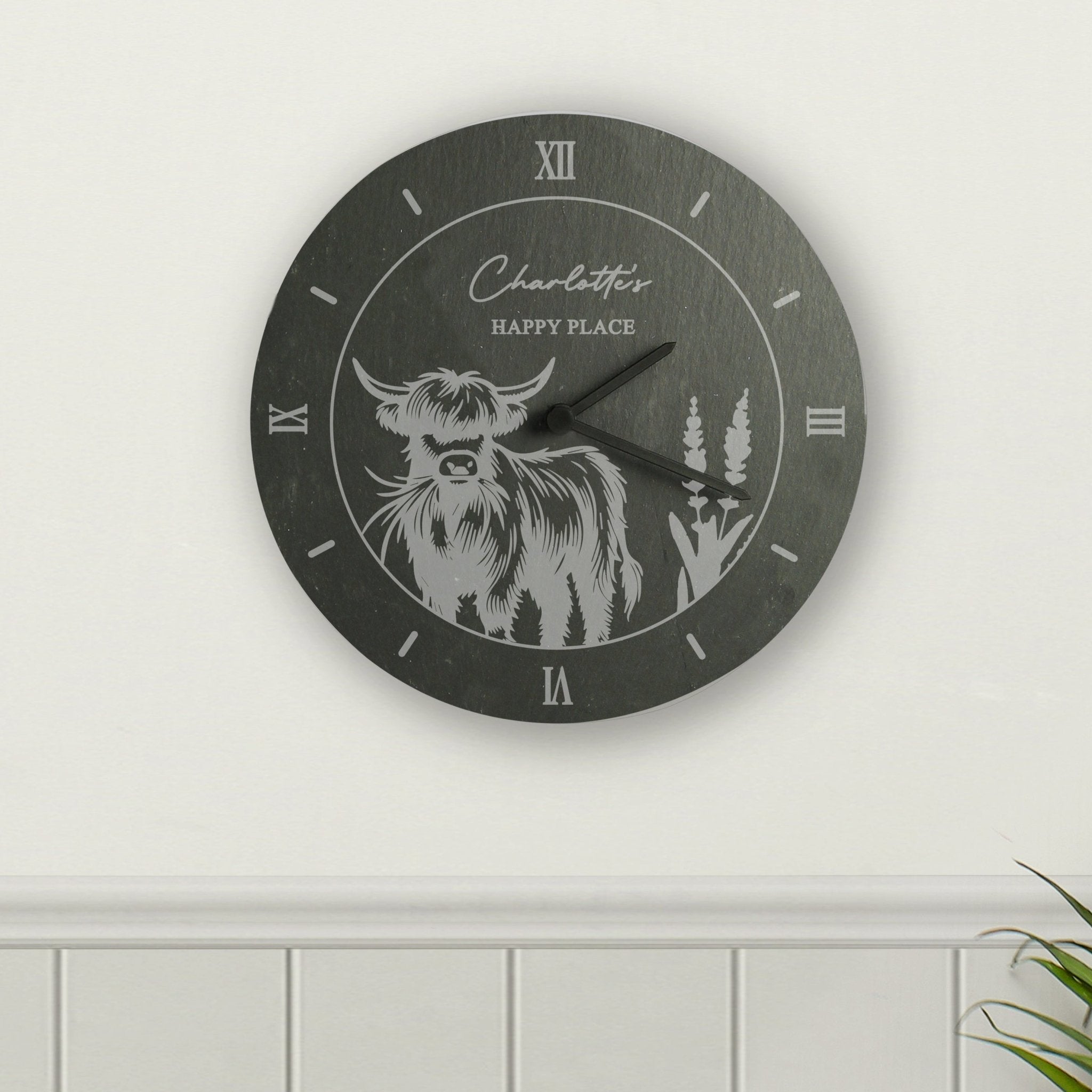 Personalised Highland Cow Slate Clock | Inspired Creative Gifts | UK Supplier