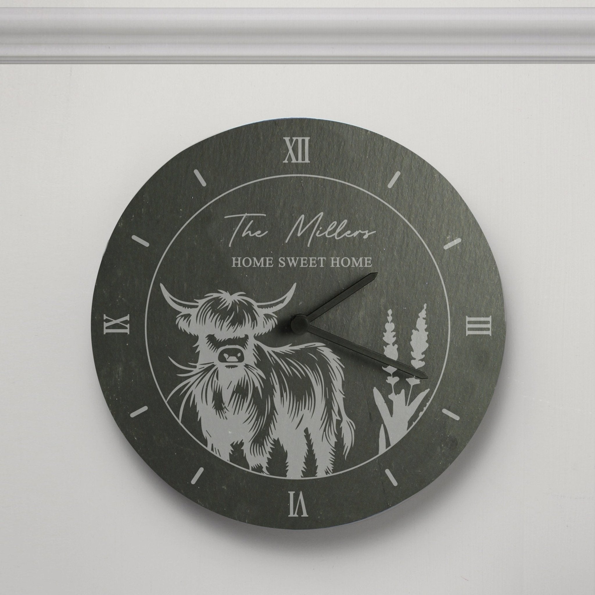 Personalised Highland Cow Slate Clock | Inspired Creative Gifts | UK Supplier