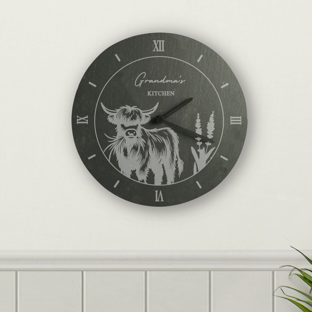Personalised Highland Cow Slate Clock | Inspired Creative Gifts | UK Supplier