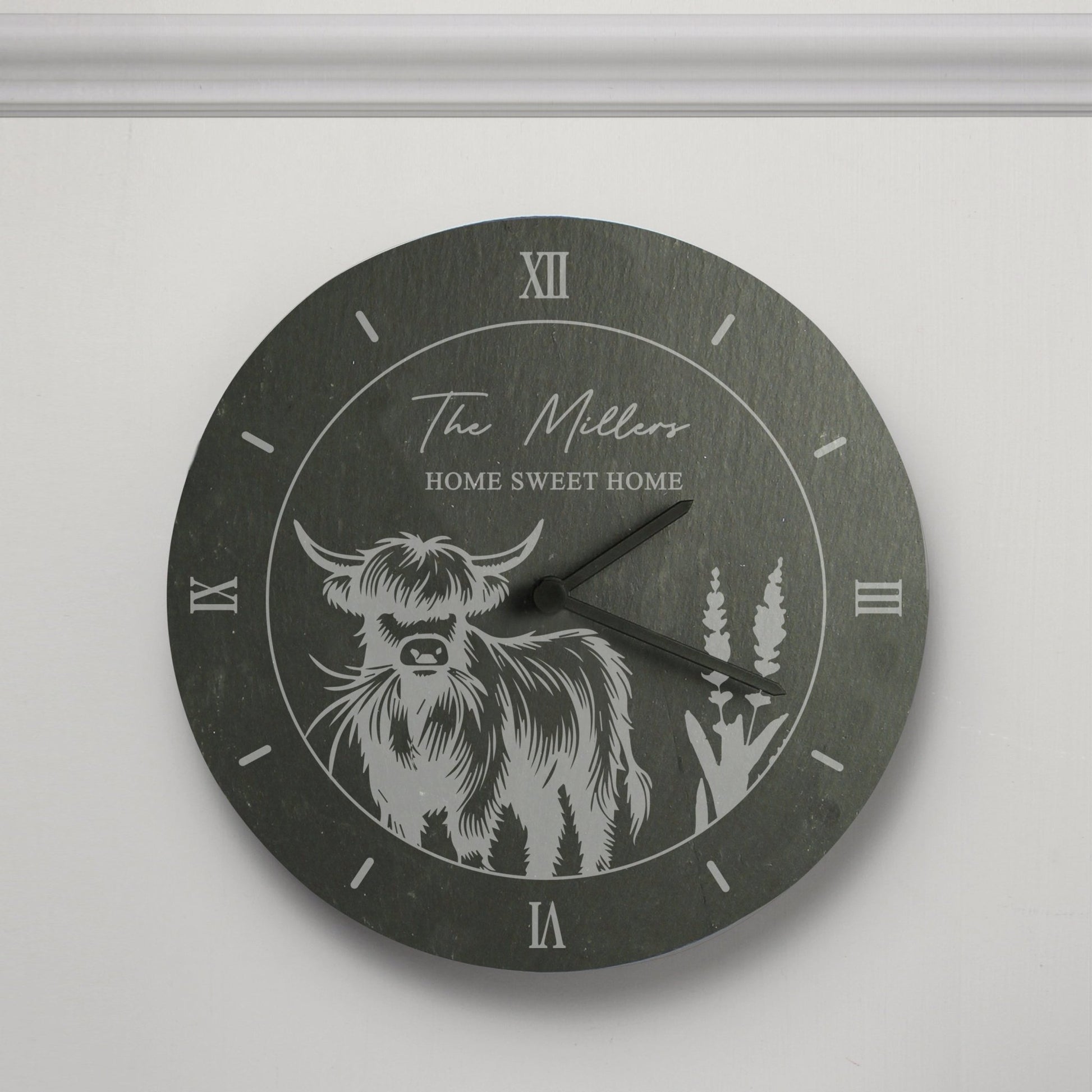 Personalised Highland Cow Slate Clock | Inspired Creative Gifts | UK Supplier