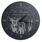 Personalised Highland Cow Slate Clock | Inspired Creative Gifts | UK Supplier