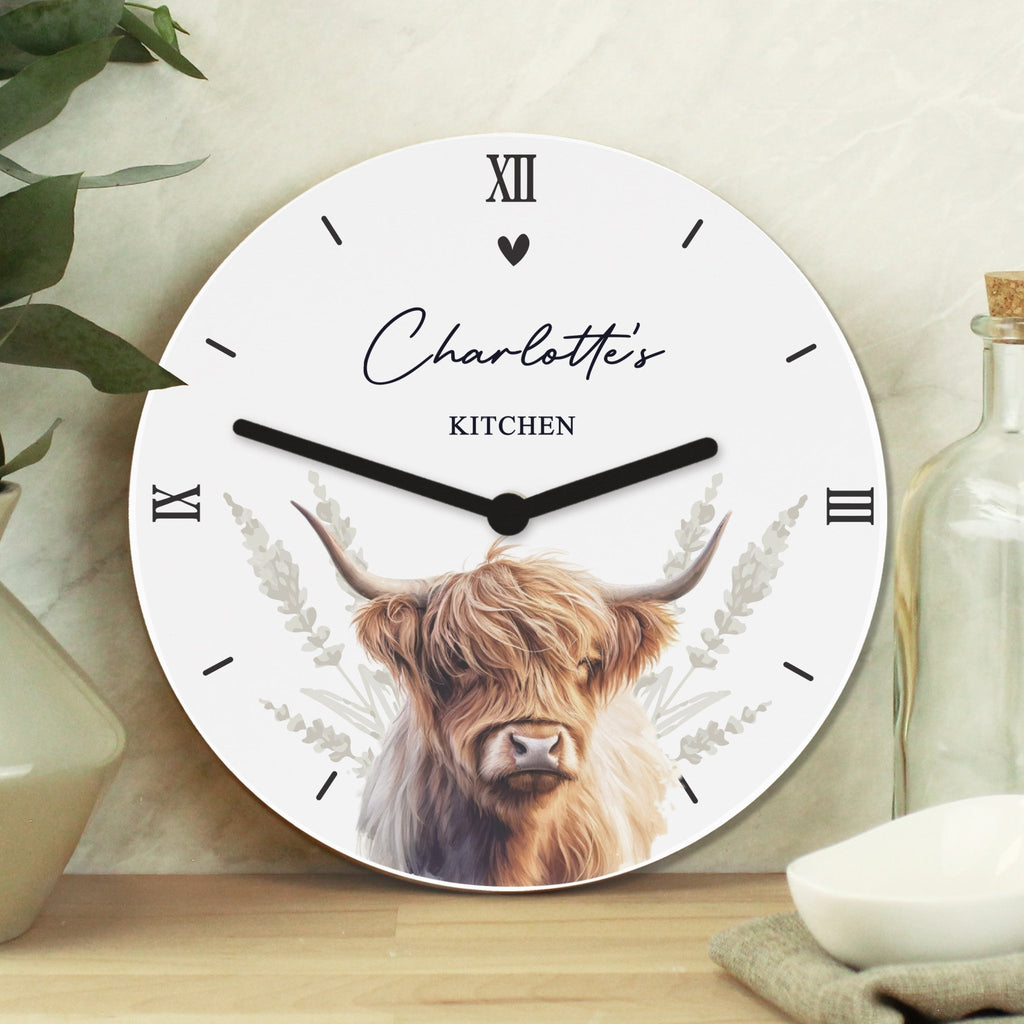 Personalised Highland Cow Wooden Clock | Inspired Creative Gifts | UK Supplier