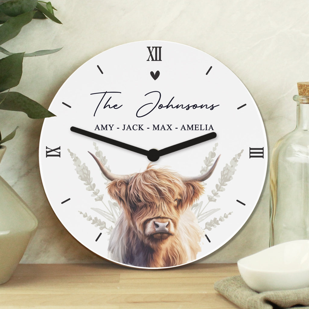 Personalised Highland Cow Wooden Clock | Inspired Creative Gifts | UK Supplier