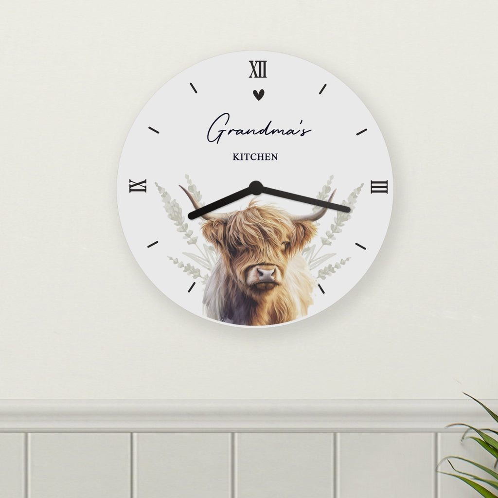Personalised Highland Cow Wooden Clock | Inspired Creative Gifts | UK Supplier